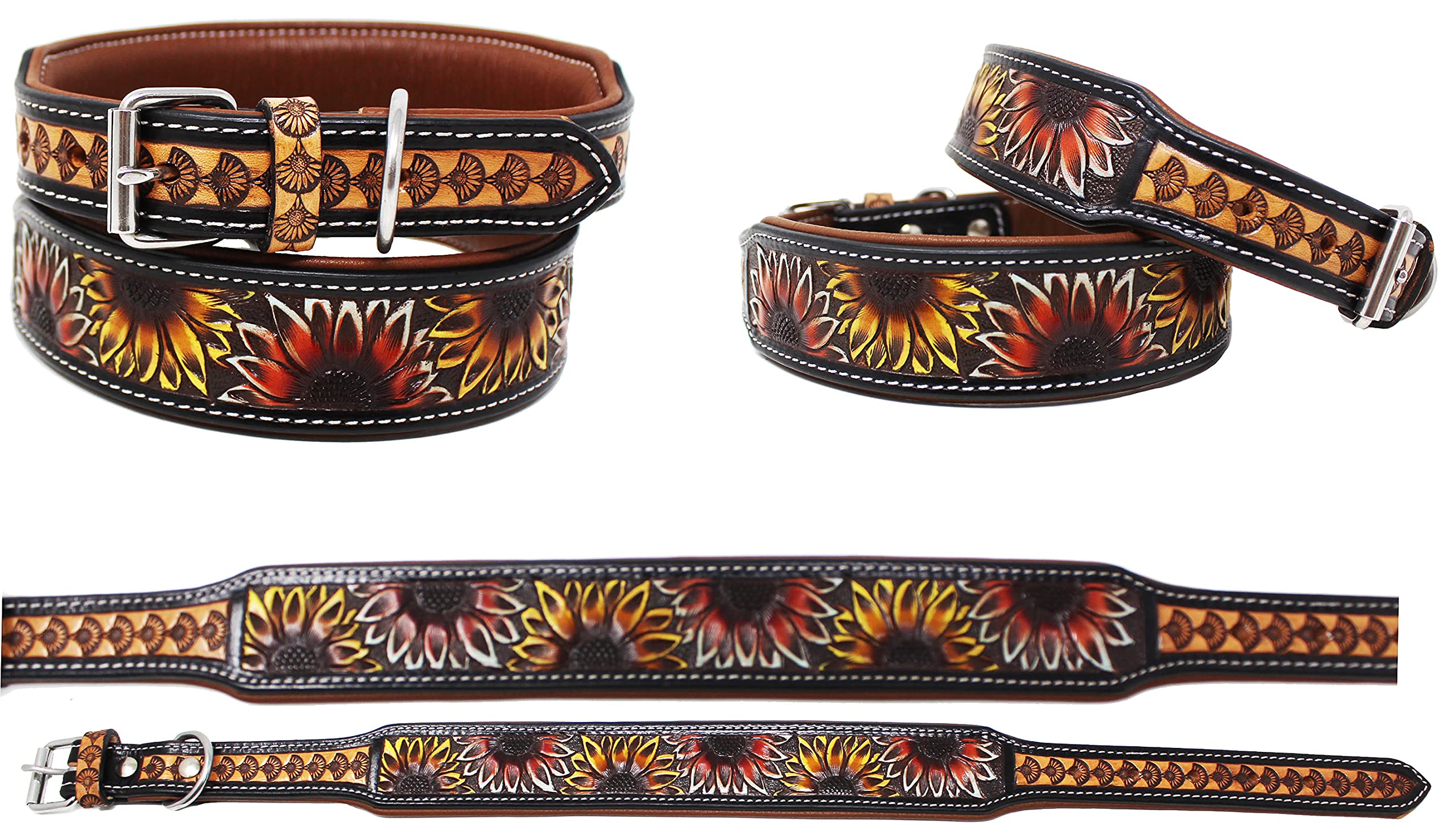 Challenger Small 13''- 17'' Padded Leather Hand Crafted Tooled Dog Collar 60Fk45