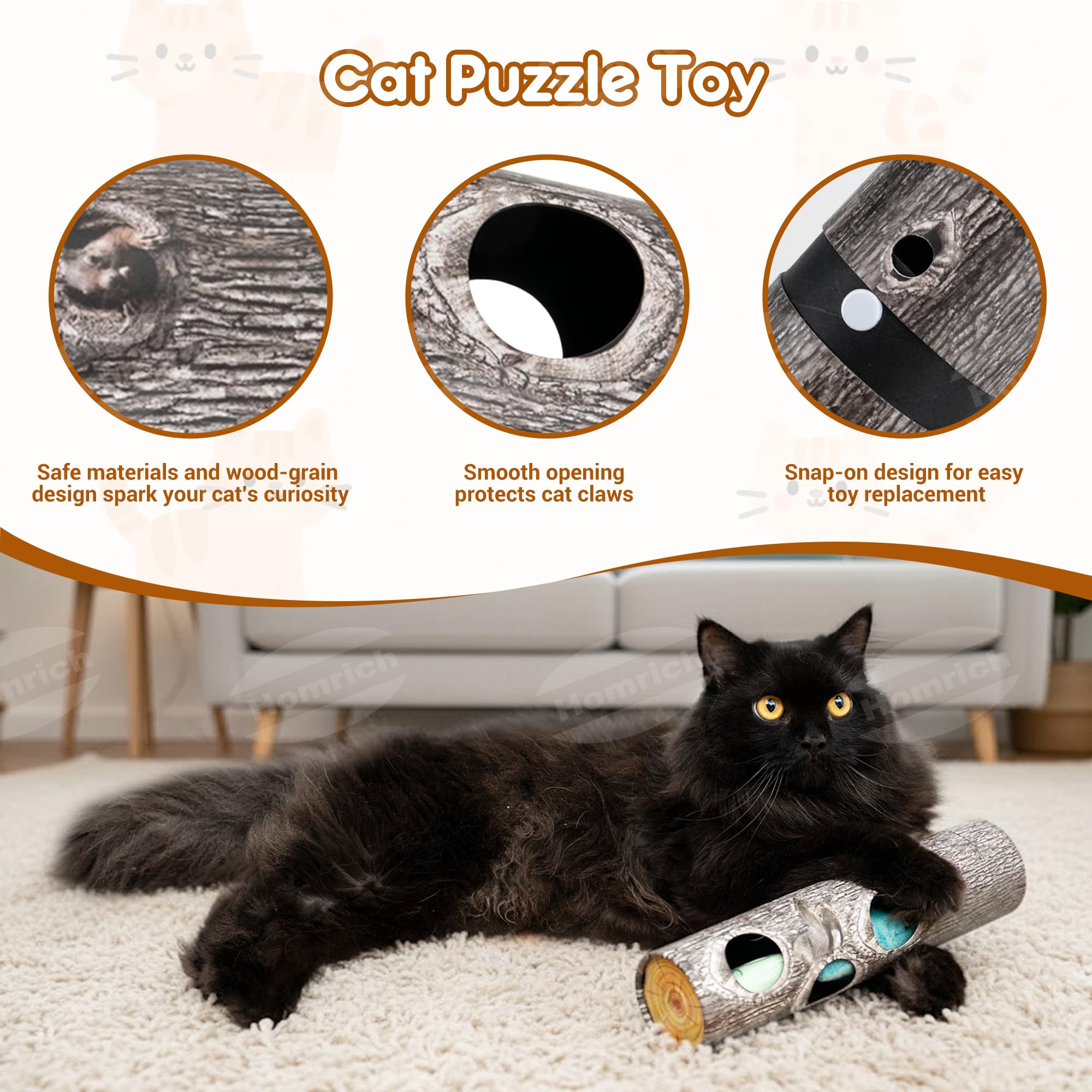 Homrich Interactive Cat Puzzle Toys for Indoor Cats, Hide Seek Funny Cat Toys with Plush Catnip Toys, Self Play Fun for Kitten A