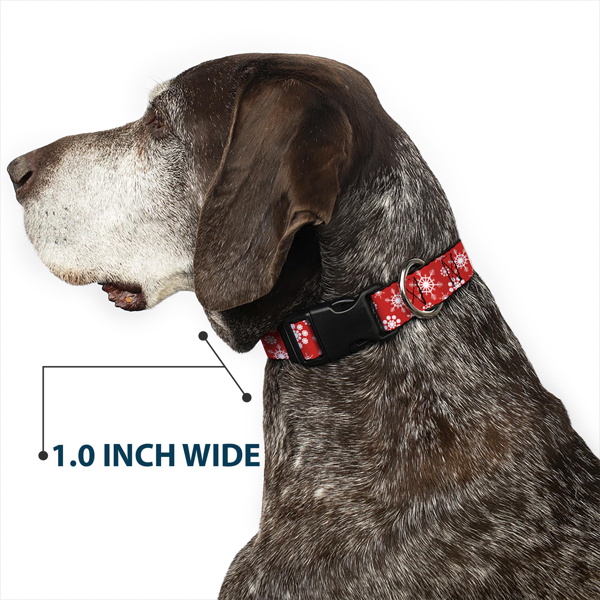 Buckle-Down 18-32 Snowflakes Red/White Plastic Clip Collar, Wide Large