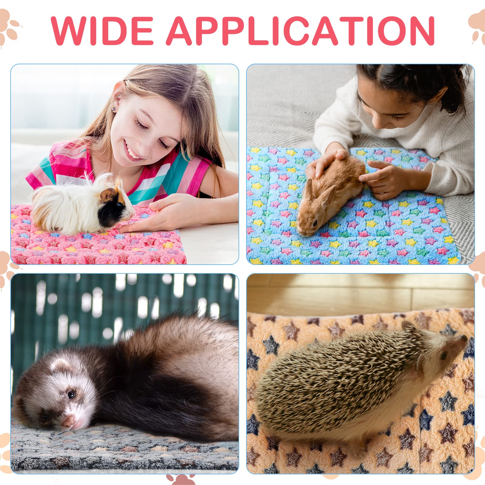 Tuanse 4 Pack Guinea Pig Bed Mat Bedding Rabbit Winter Bed Pad For Indoor Warm Small Animal Mattres Fleece Sleeping Pad For Hedgehogs Bunny Ferrets Hamster(Little Star,13 X 10 Inch)