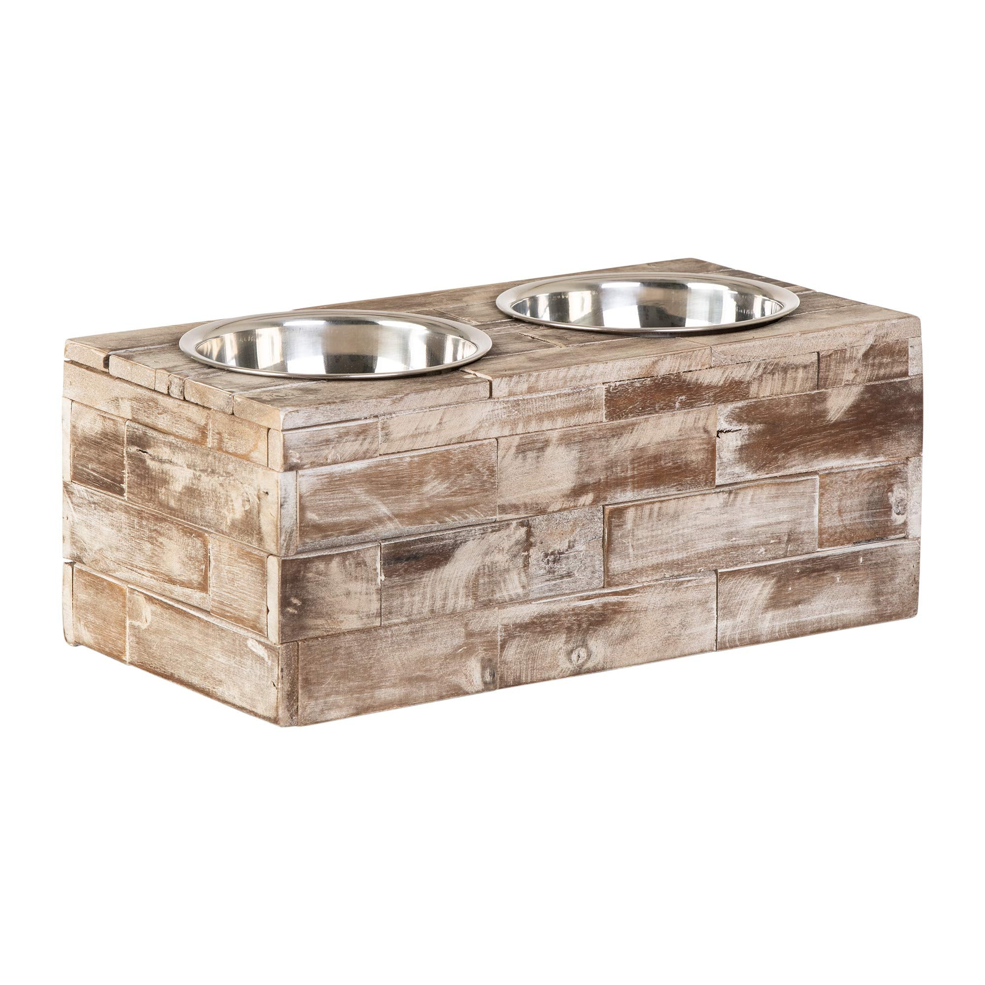 Huntley Equestrian Pet Elevated Dog And Cat Double Bowl Feeder Stainless Steel Bowls (Berjen, Large), Tan, Model:02141