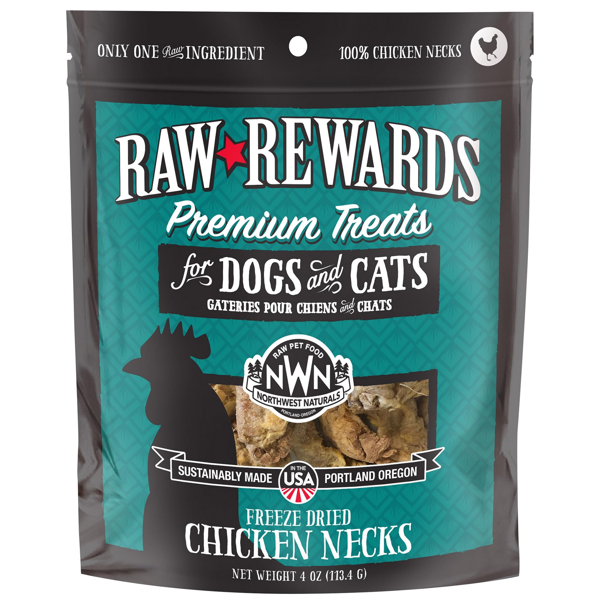 Northwest Naturals Raw Rewards Freeze-Dried Chicken Neck Treats for Dogs and Cats - Whole Neck - Healthy, 1 Ingredient, Human Gr