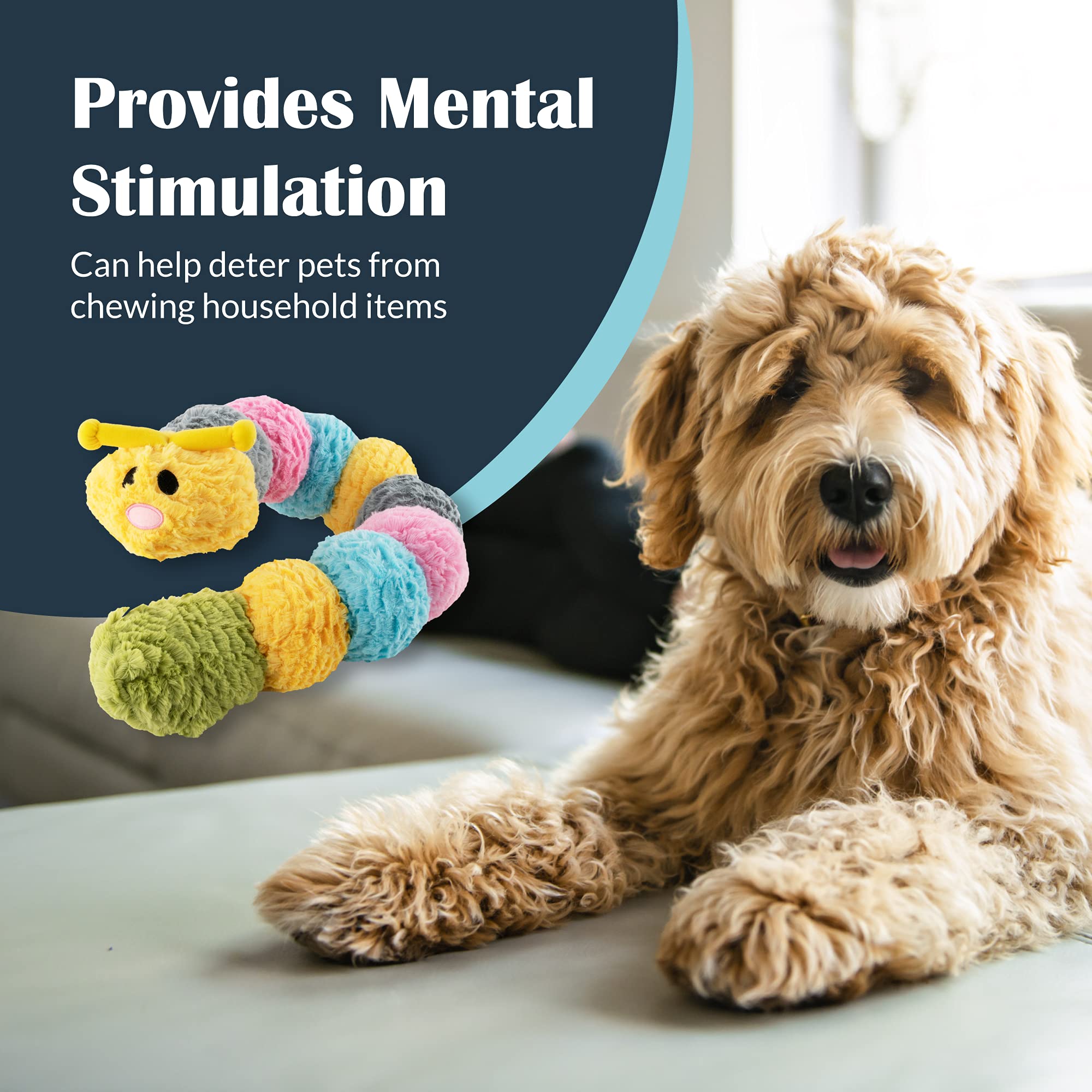 Flourish Pets Tough Durable Dog Chew Toy With Squeaker And Rattle Covered With Double Stitched Soft Fabric Exterior Squeaky Indestructible Dog Toy For Aggressive Chewers - Large Catterpillar (35')