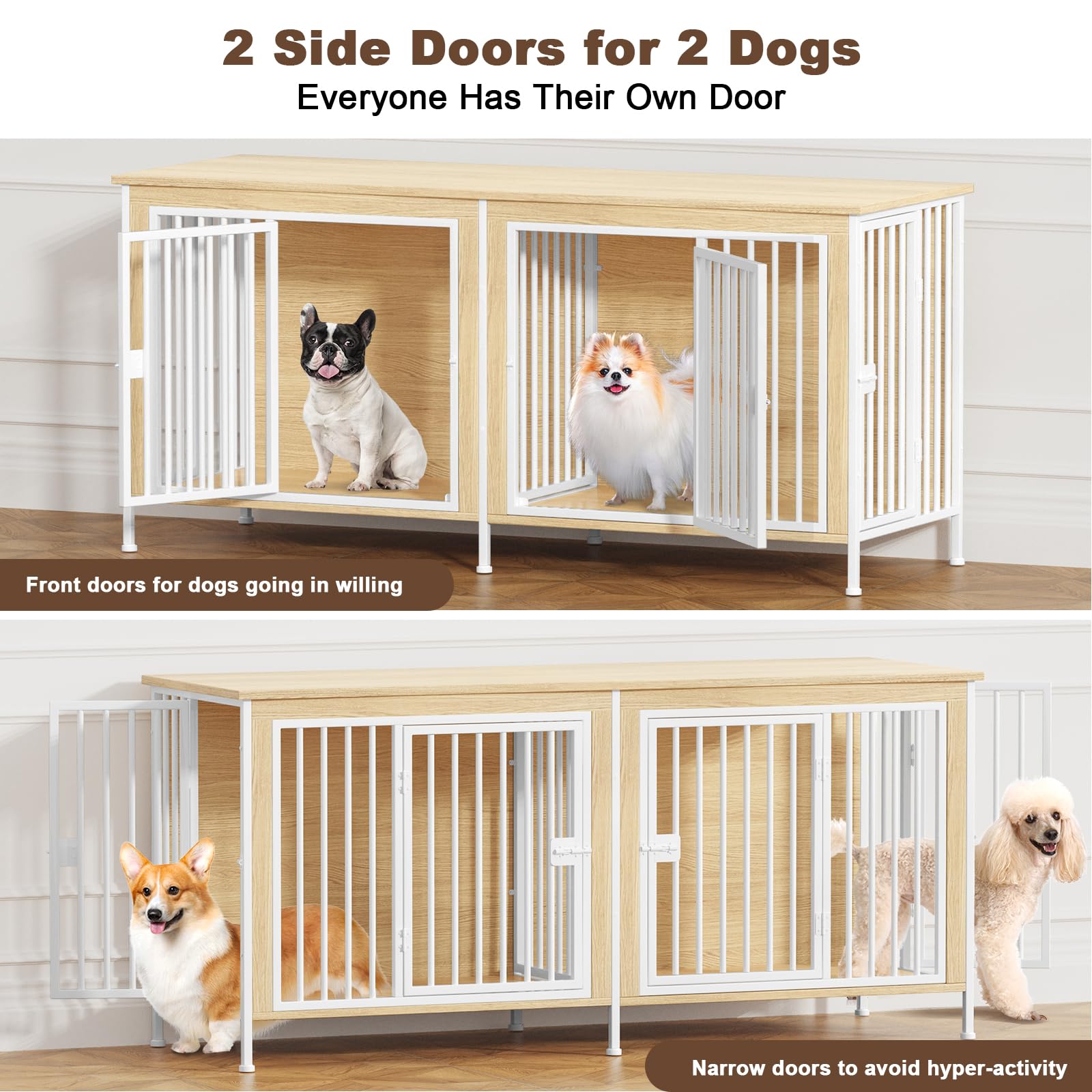 EasyCom 39.96 XL Wooden Large Dog Crate Furniture for Medium and Large Breed, Chew-Resistant Dog Kennel Furniture Indoor with 2