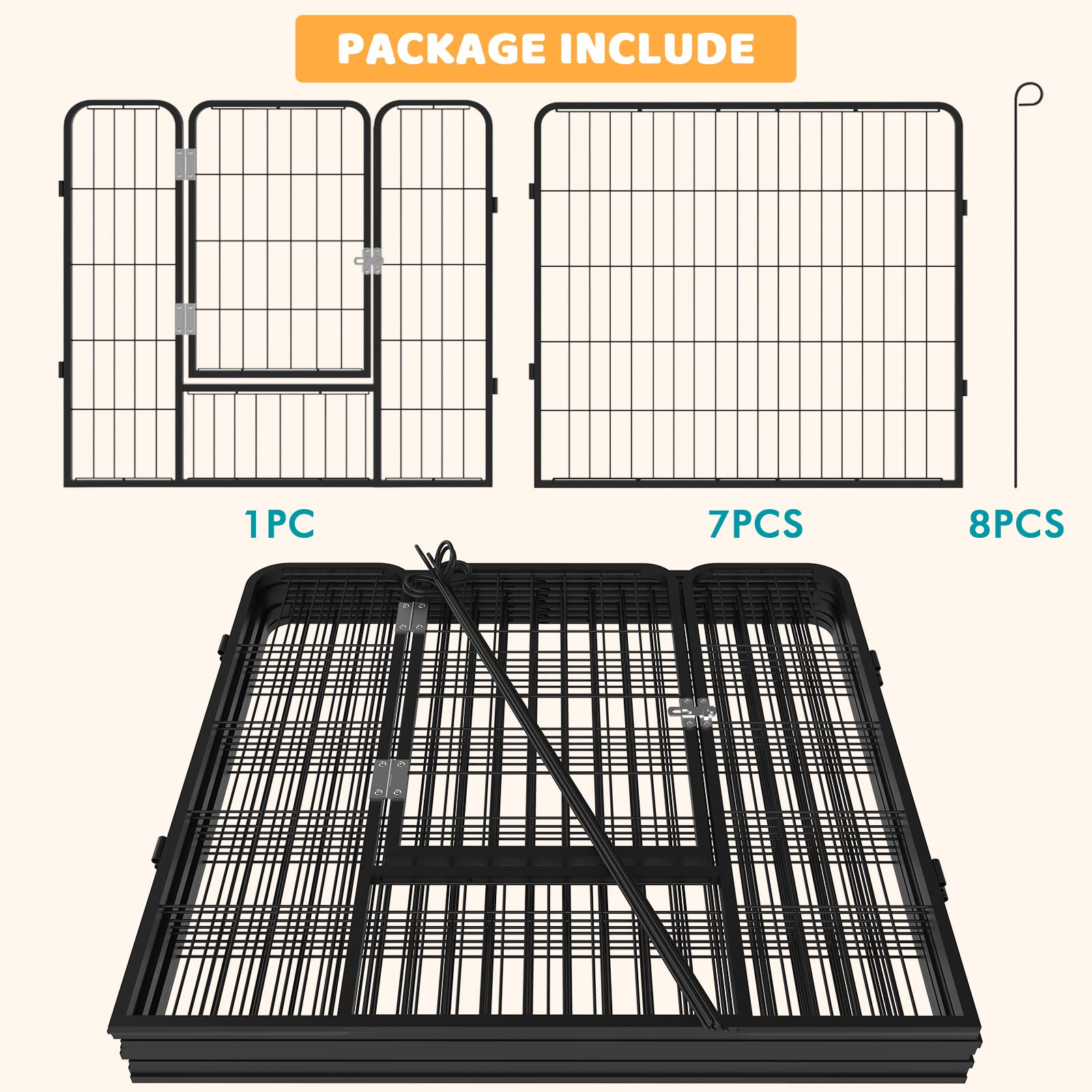 Ofika Heavy Duty Metal Dog Playpen For Medium/Small Animals, 8 Panels 32   Height X 27'' Width, Dog Fence Exercise Pen With Door