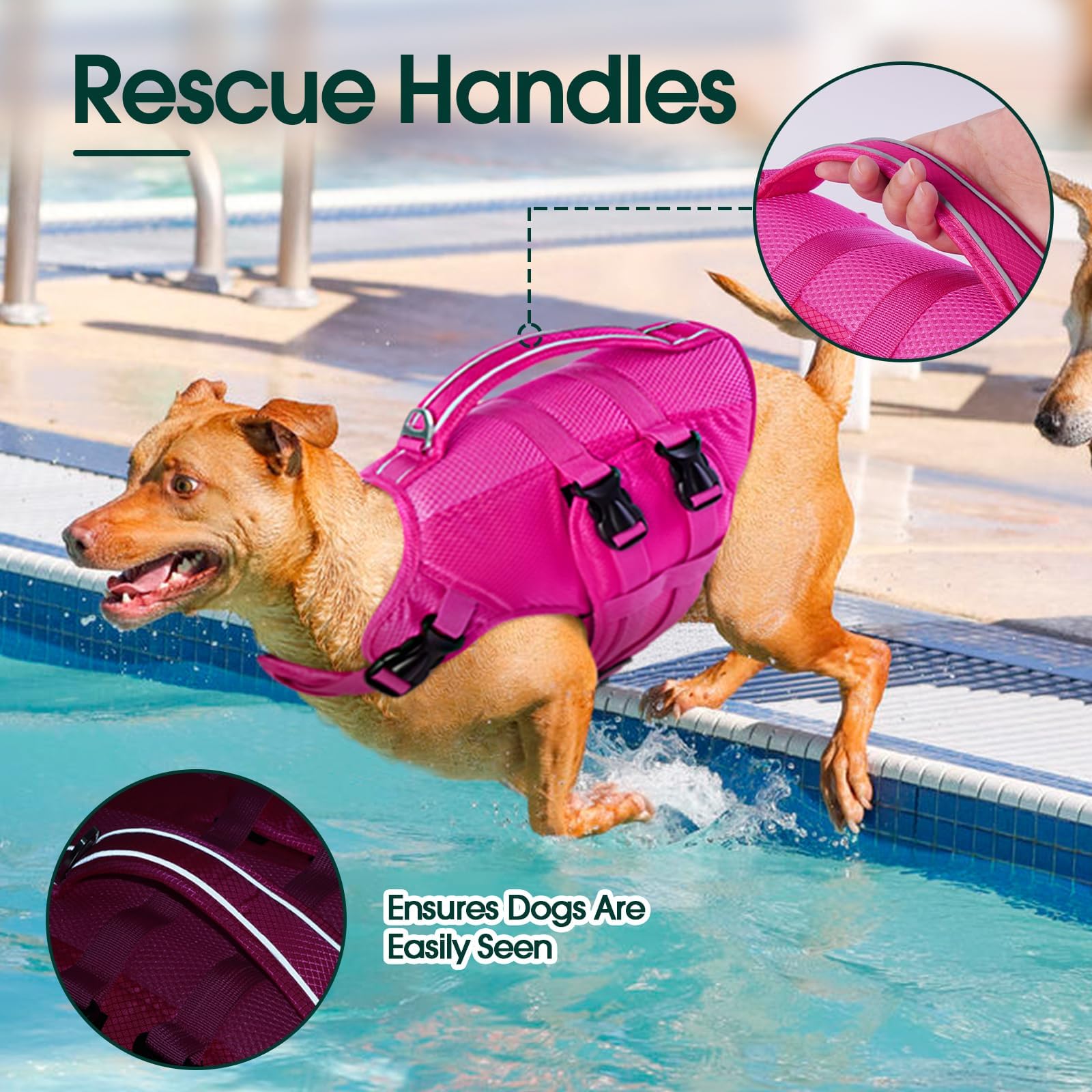 Kuoser Dog Life Jacket Xl, High Flotation Dog Water Vest For Swimming Boating, Reflective Doggie Swimming Vest Pet Life Preserve