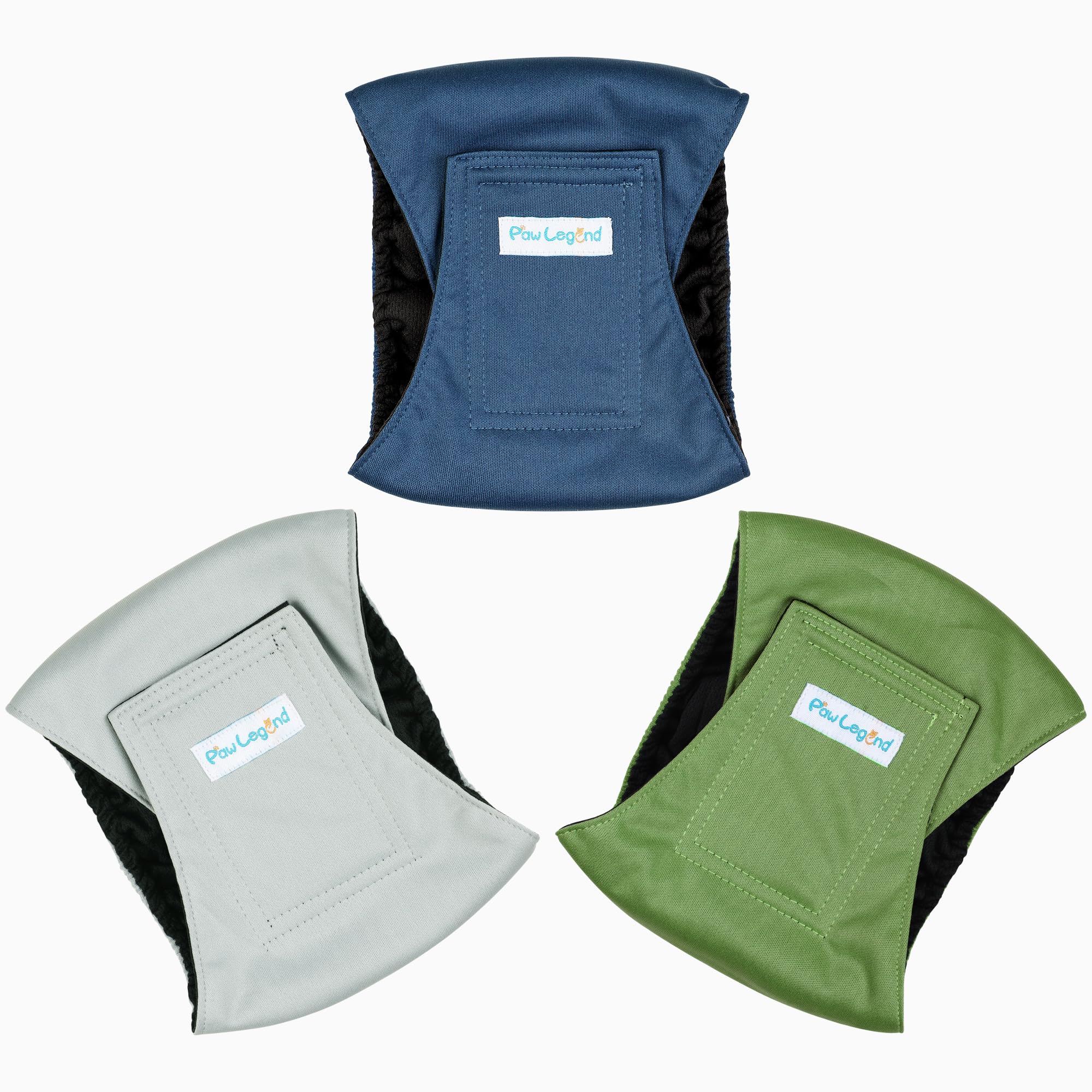 Paw Legend Washable Dog Belly Band Wrap Diapers For Male Dog | High Absorbing Puppy & Doggy Diapers Male (3 Pack,Army,Grey,Navy,