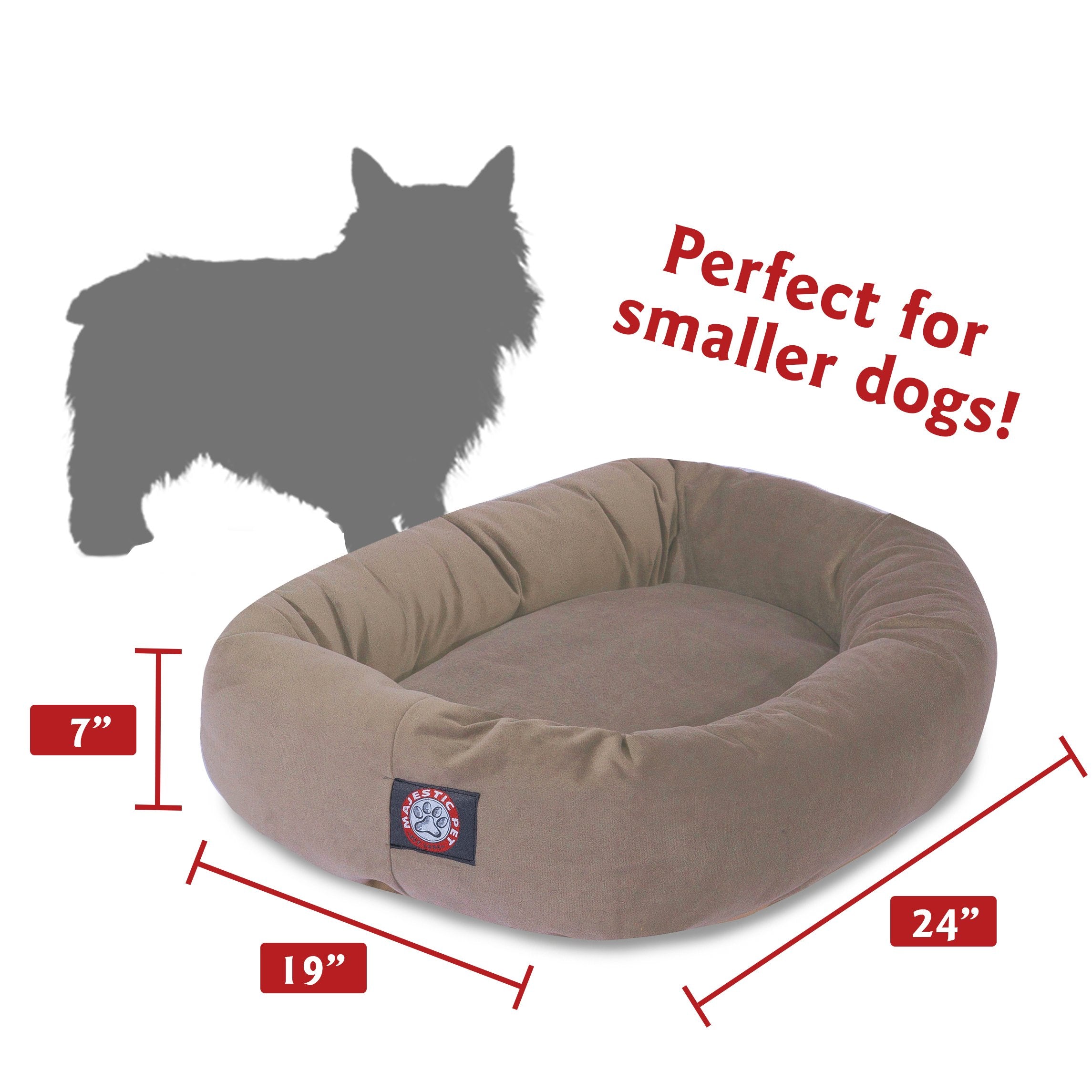 Majestic Pet 24 Inch Suede Calming Dog Bed Washable – Cozy Soft Round Dog Bed With Spine Support For Dogs To Rest Their Head - Fluffy Donut Dog Bed 24X19X7 (Inch) - Round Pet Bed Small – Stone