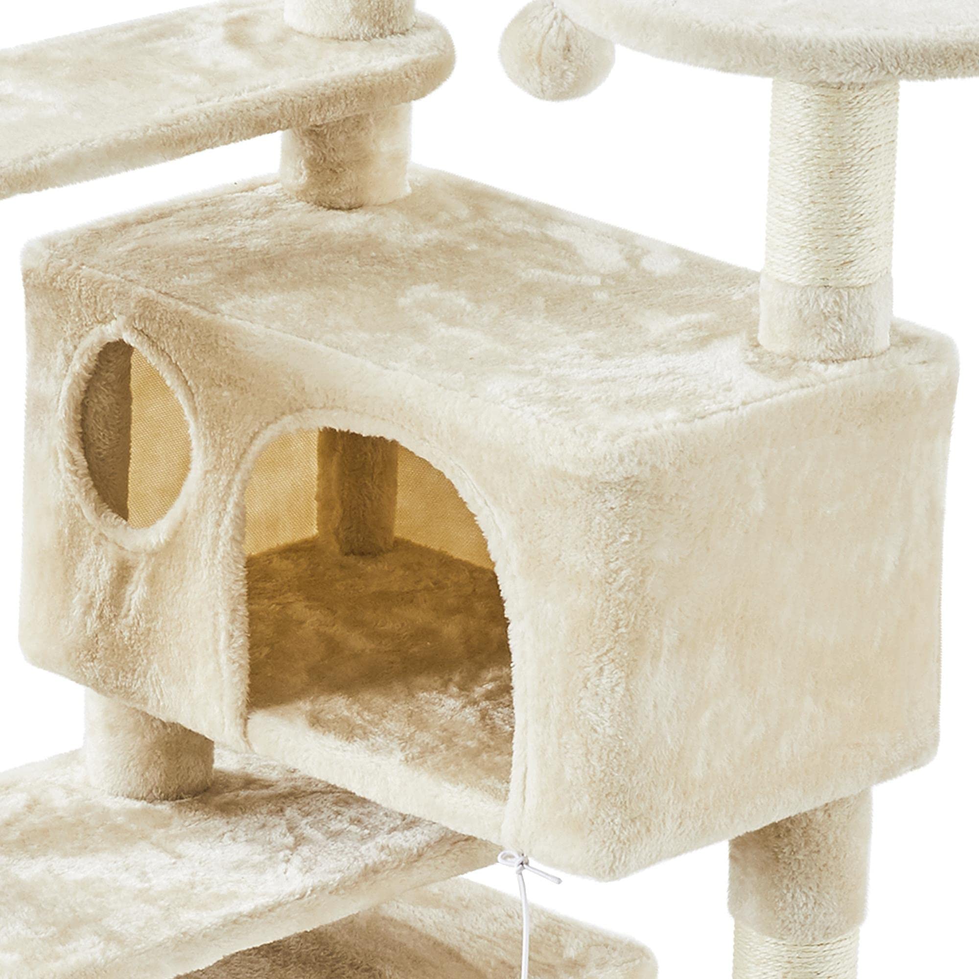 Yaheetech 57 Inches Cat Tree For Indoor Cats, Multi-Level Cat Tower W/ 3 Padded Perches, 2 Cat Condos, 2 Hanging Balls And Scratching Posts, Beige