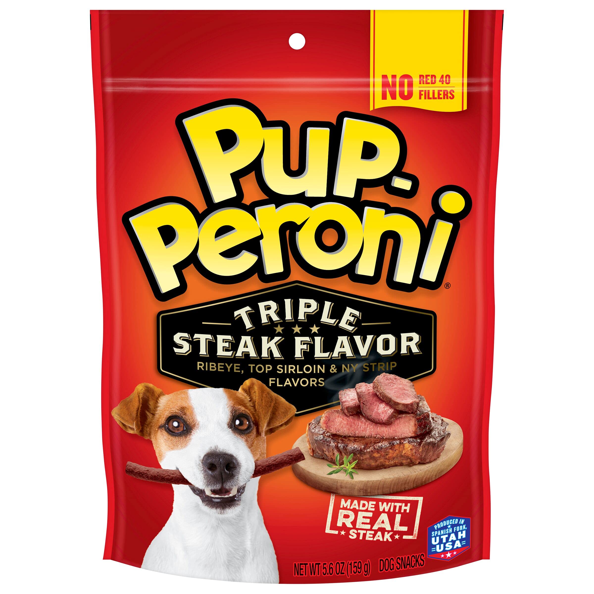 Pup-Peroni Dog Treats, Triple Steak Flavor, 5.6 Ounce (Pack of 8), Ribeye, Top Sirloin, NY Strip Flavors