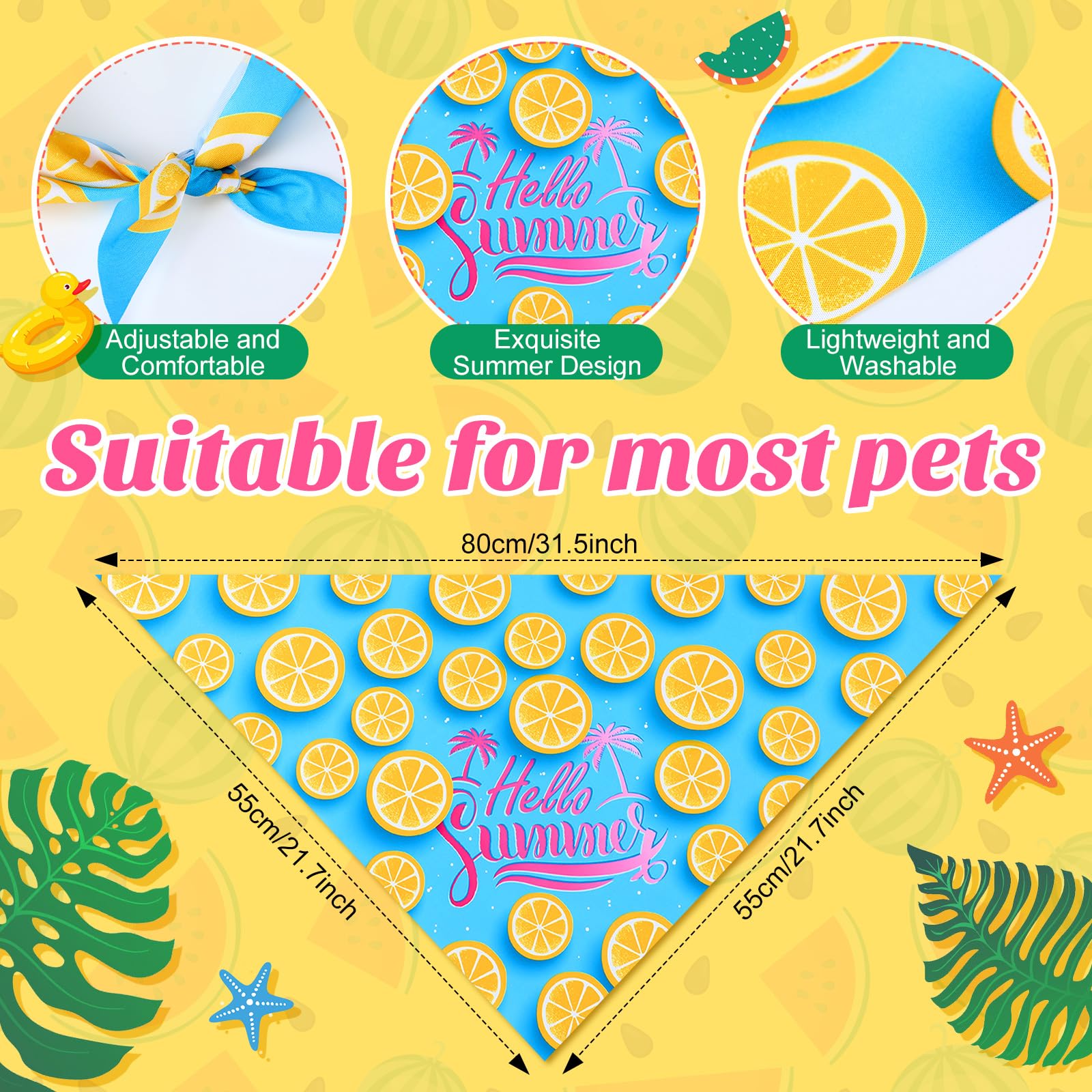 Chunful 50 Pieces Dog Bandanas For Summer Bulk Hawaiian Bandanas Bib Triangle Dog Scarf Set With Fruit Leave Flamingo Pattern Fo