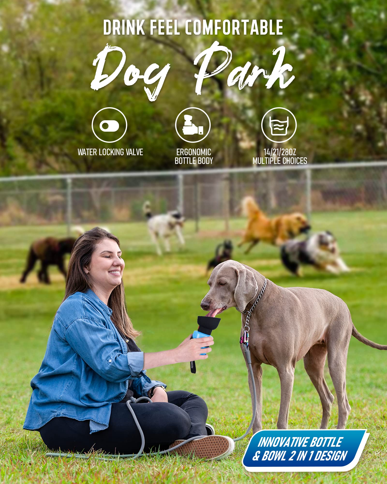 Lesotc Dog Water Bottle, Portable Water Dispenser With Bowl, Leak Proof Pet Travel Squeeze Bottle, Puppy Essentials Dog Stuff Ac