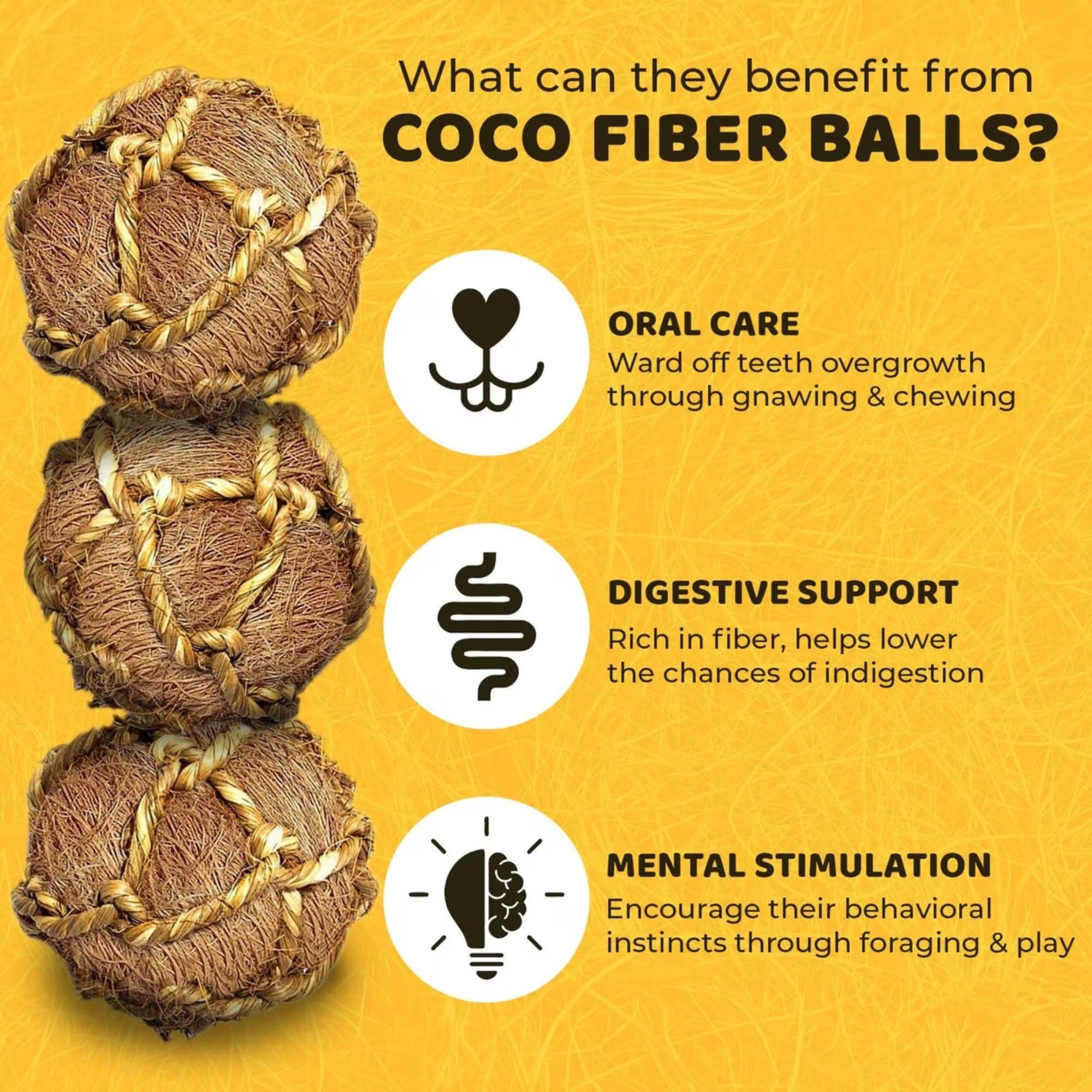 Sungrow Guinea Pig Coconut Fiber Balls, Improves Oral Wellness, Environment Friendly, Stress Reliever, Ideal For Chew Item For Rabbits, Chinchilla & Kitten (3 Pieces)