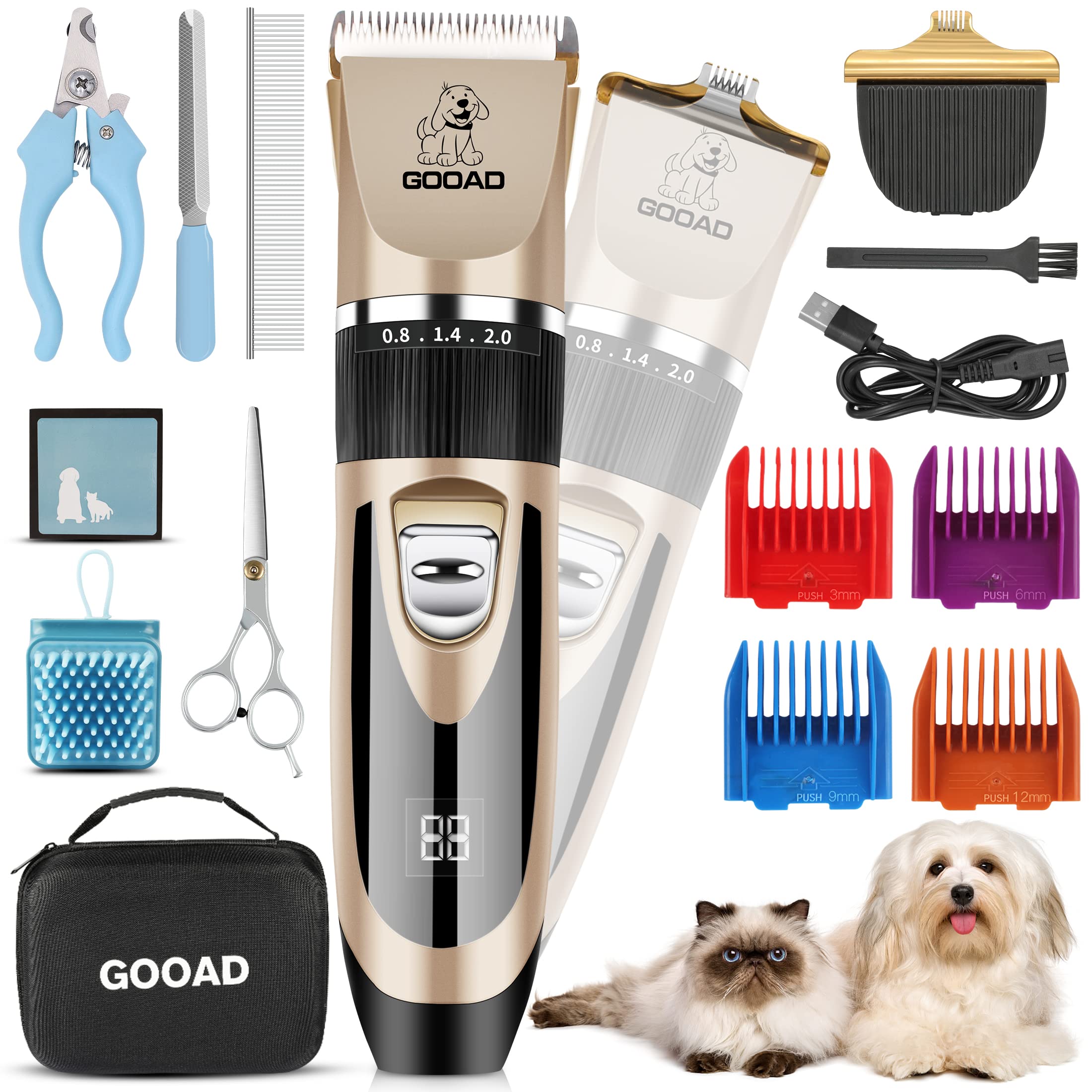 Dog Clippers, Cordless Dog Grooming Clippers For Thick Coats, Professional Dog Grooming Kit, Dog Hair Trimmer, Low Noise Dog Sha