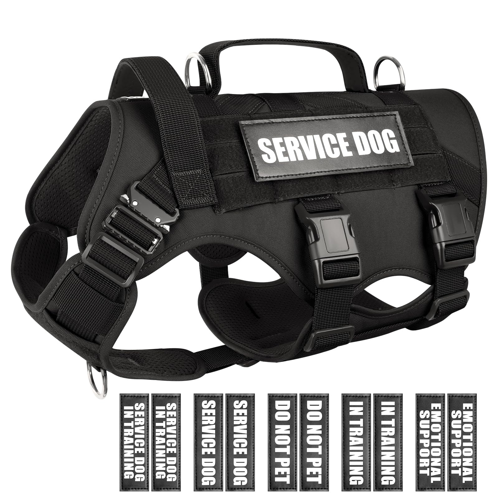 Winsee Service Dog Vest Harness For Medium Dog, Tactical Working Molle Vest With 10 Pet Patches, No Pull Heavy Duty Harness For 