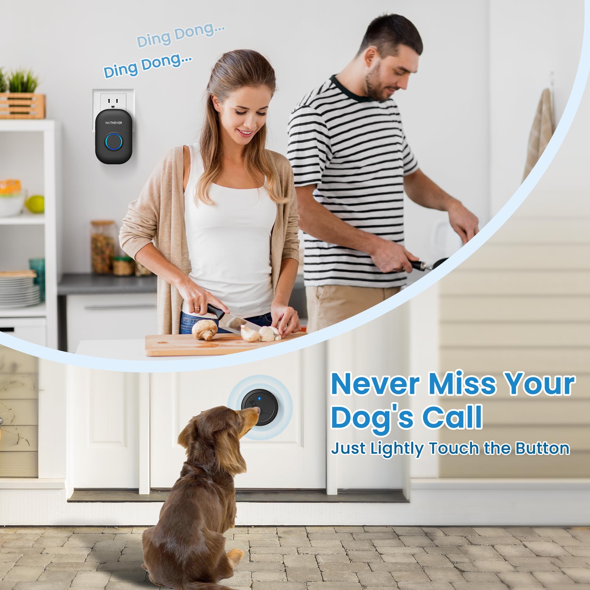 Hathever Add-On Wireless Dog Doorbell Transmitter With Large And Sensitive Touch Area, Black