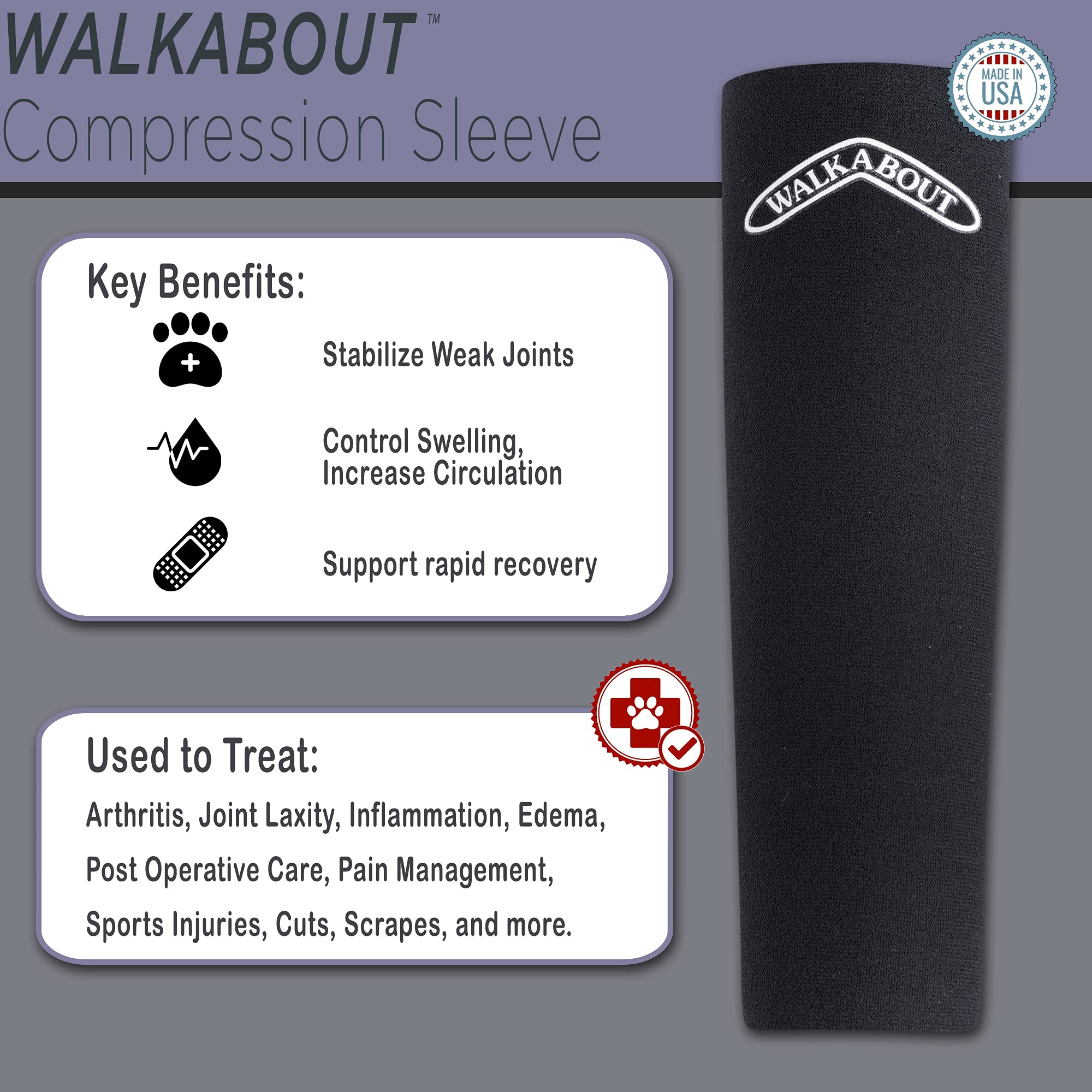 WALKABOUT Compression Sleeve for Dogs, Canine Leg Brace to Heal Wounds, Hygromas, Treat Arthritis and Injury with 360 Support Sl