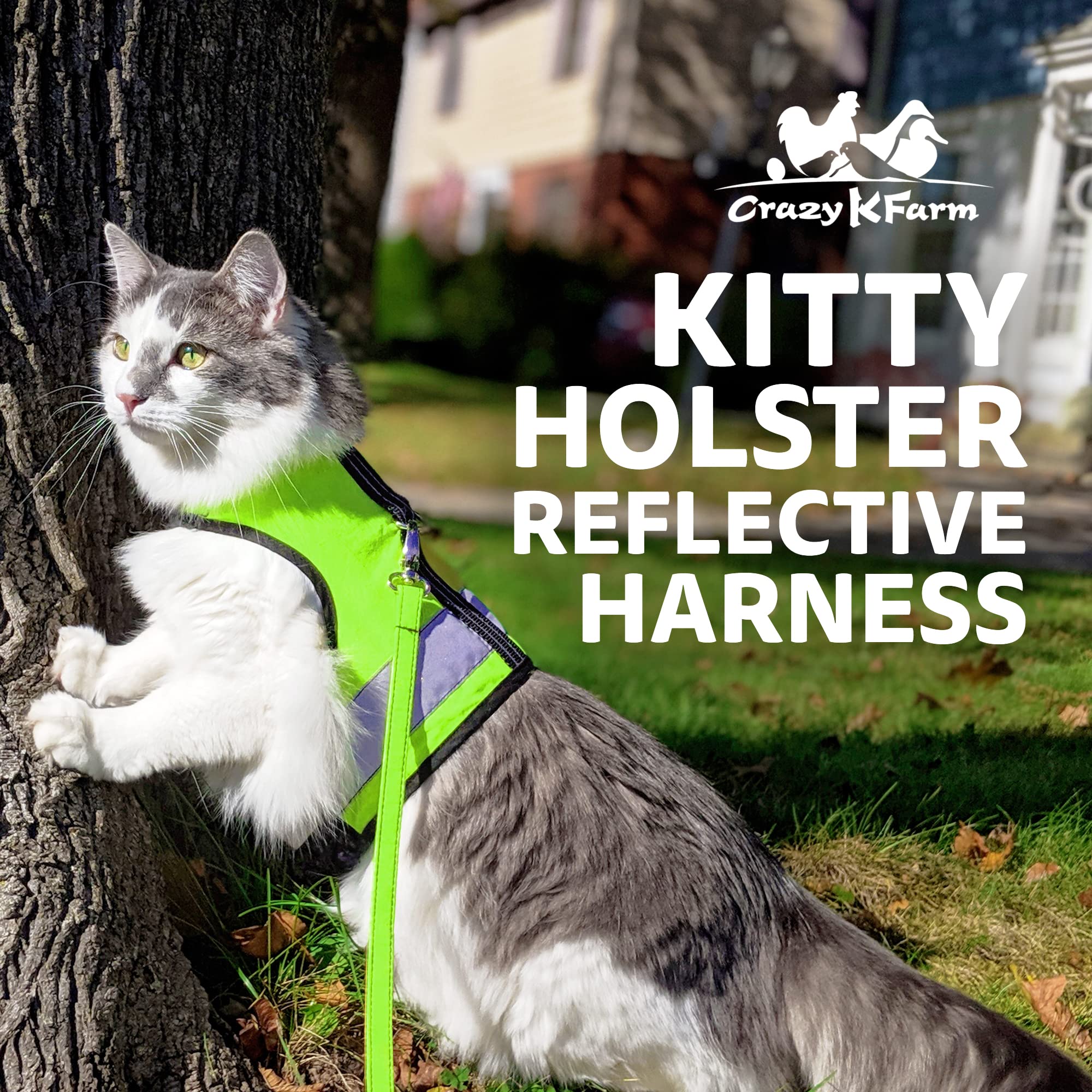 Kitty Holster Reflective Cat Harness - High-Visibility Soft Cotton, XL, Loud Lime, Made in USA