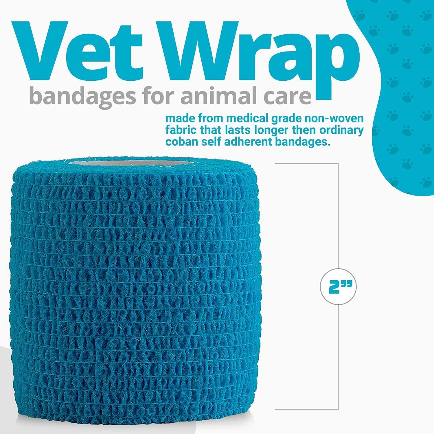 Vet Wrap - (Pack of 6-2 inch x 5 Yard Rolls) Self Adherent Wrap Cohesive Compression Bandage and Medical Gauze Bandage Roll Tape