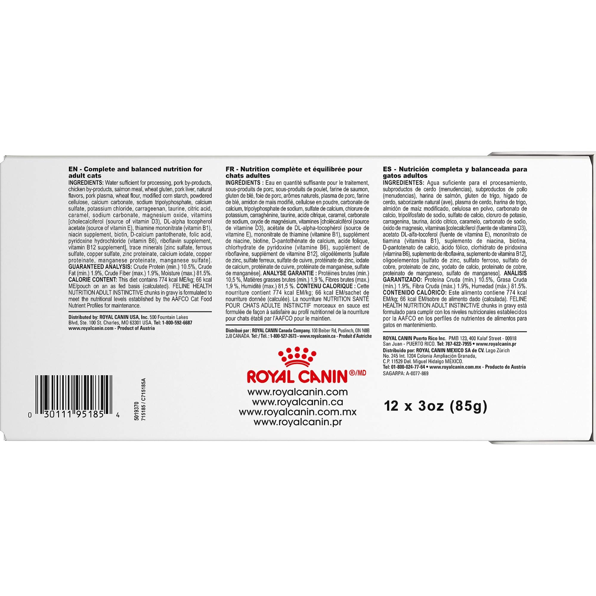 Royal Canin Feline Health Nutrition Adult Instinctive Adult Chunks in Gravy Cat Food, 3 oz (Pack of 12)