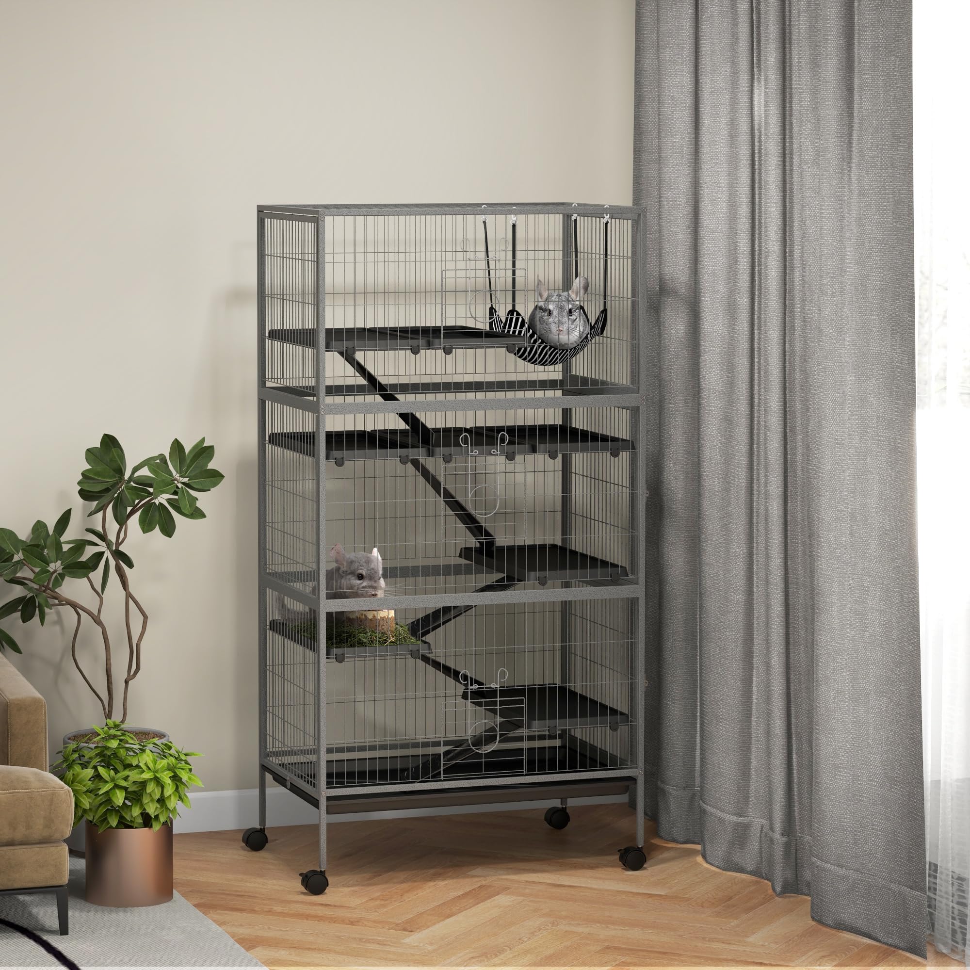 Pawhut 63'' 6-Tier Small Animal Cage, Ferret Cage, Large Chinchilla Cage With Hammock Accessory & Heavy-Duty Steel Wire, Small A