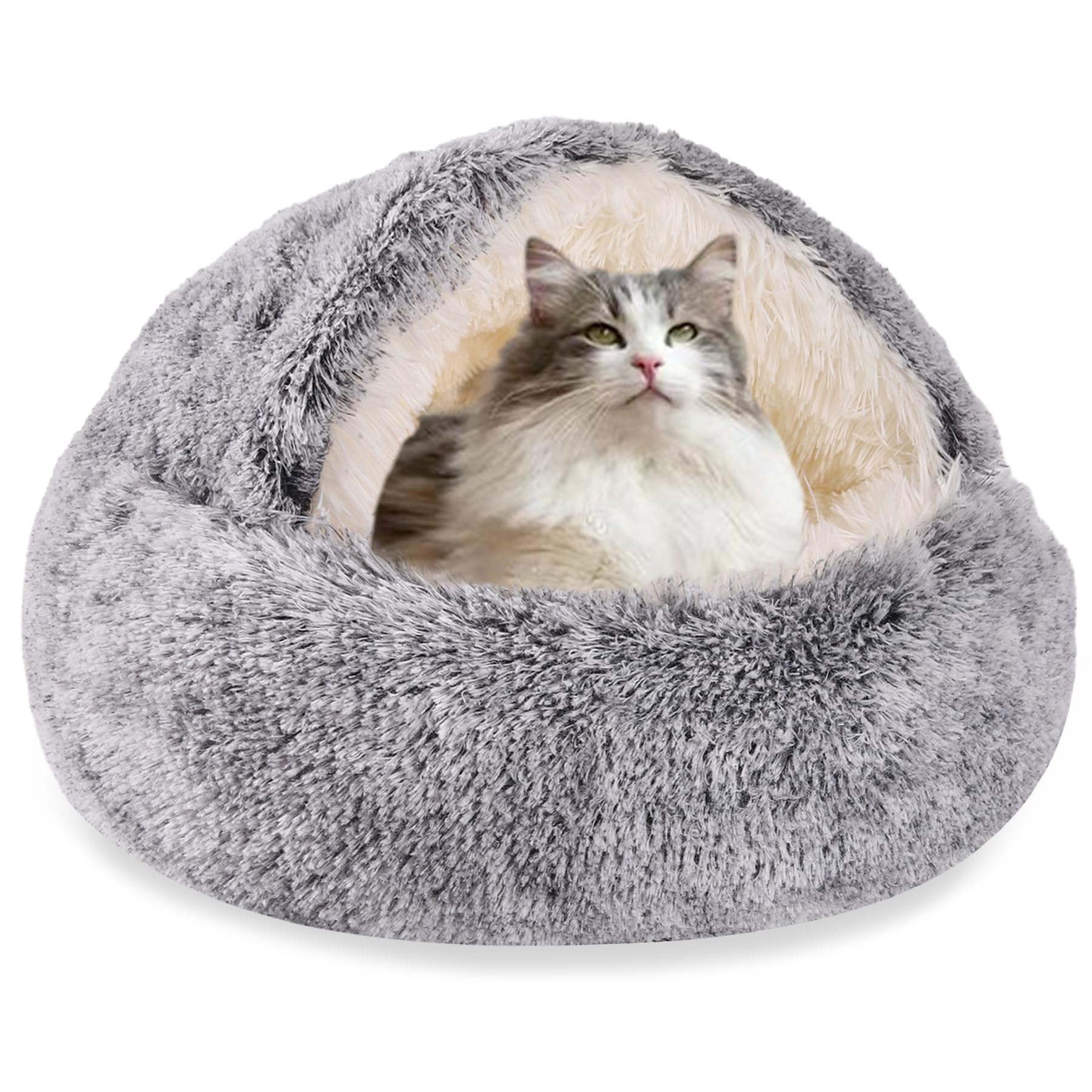 Hyq Small Dog Bed With Cover Cave, Cat Beds For Indoor Cats Washable, Cozy Cat Cave Bed, Round Puppy Bed With Hooded Cover, Dog 