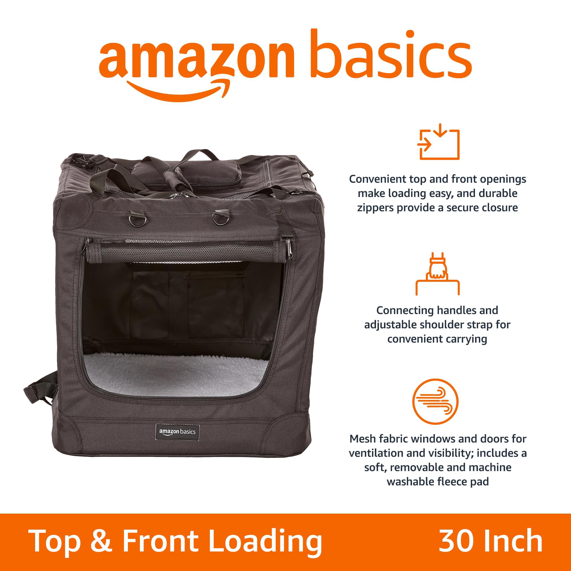 Amazon Basics Folding Portable Soft Pet Dog Crate Carrier Kennel, 30 X 21 X 21 Inches, Black