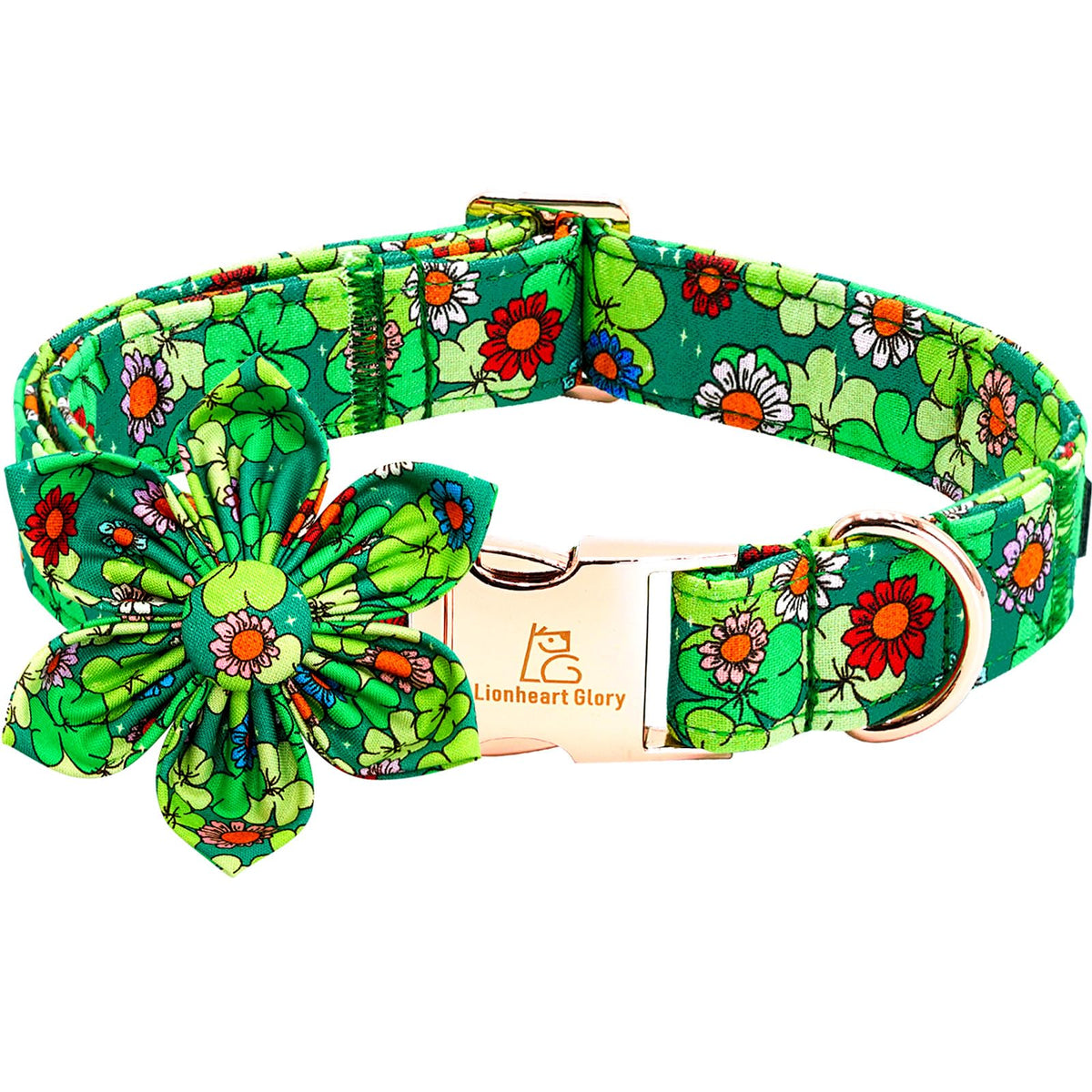 Lionheart Glory St. Patrick'S Day Dog Collar With Flower-Lucky Clover Shamrock Dog Bow Collar For Large Dogs Green Spring Trefoi