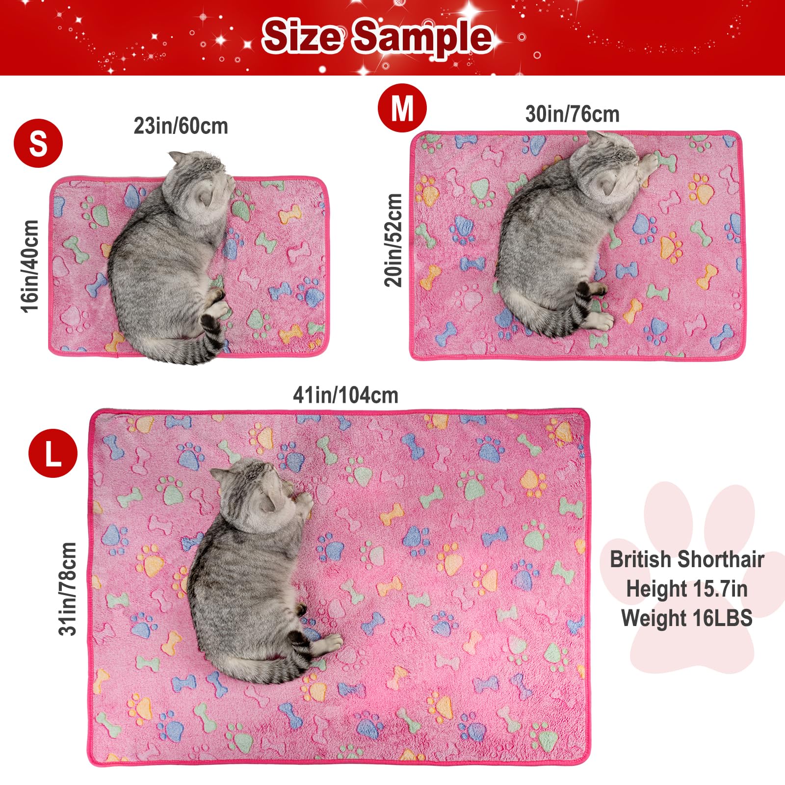 Dono 1 Pack Soft Fluffy Fleece Blanket For Small, Medium And Large Dogs - Paw Print Pink Pet Blanket Mat