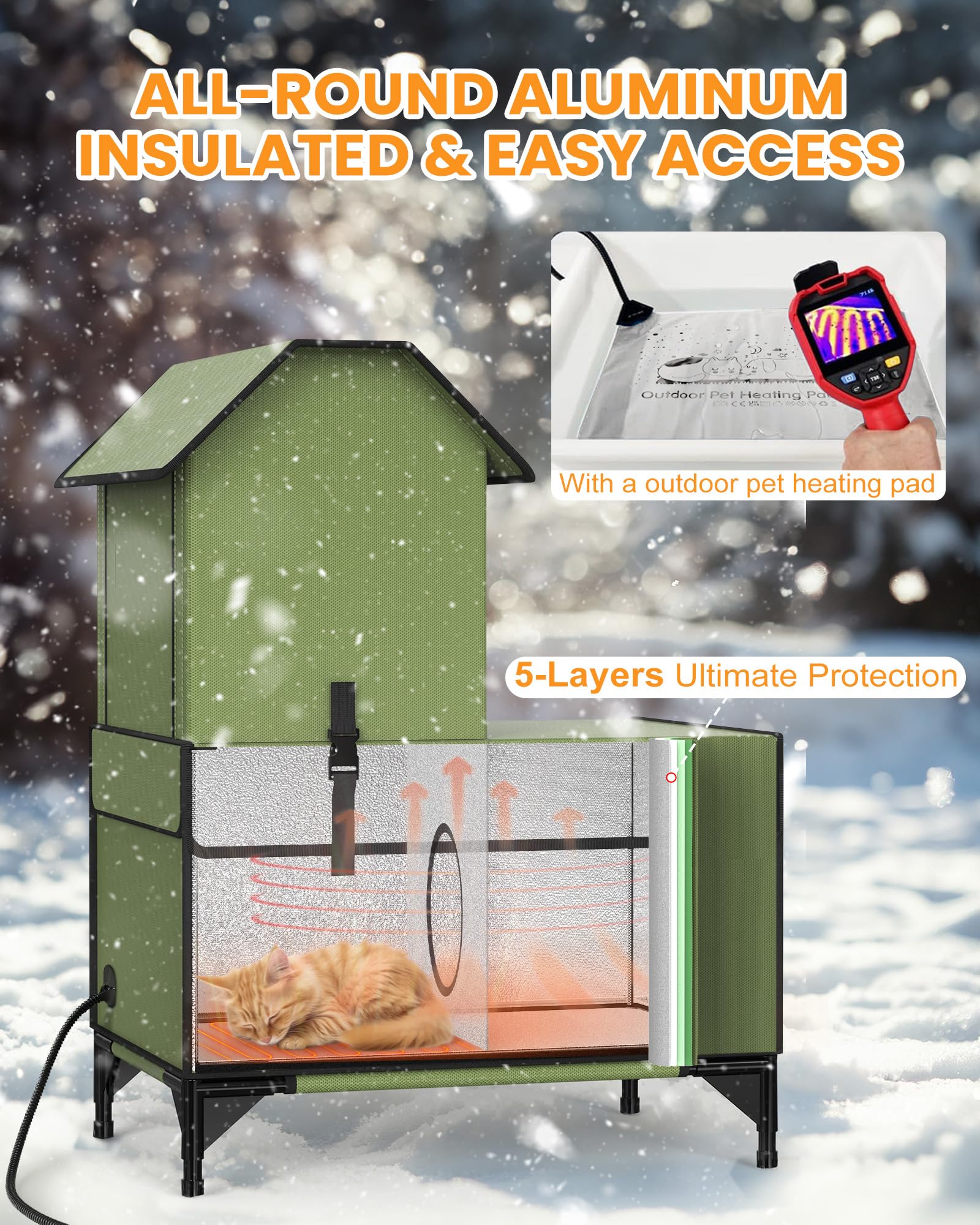 Lesotc Heated Cat House For Outside Cats In Winter, Extremely Waterproof, Fully Insulated Outdoor Cat Shelter With Cat Heating P