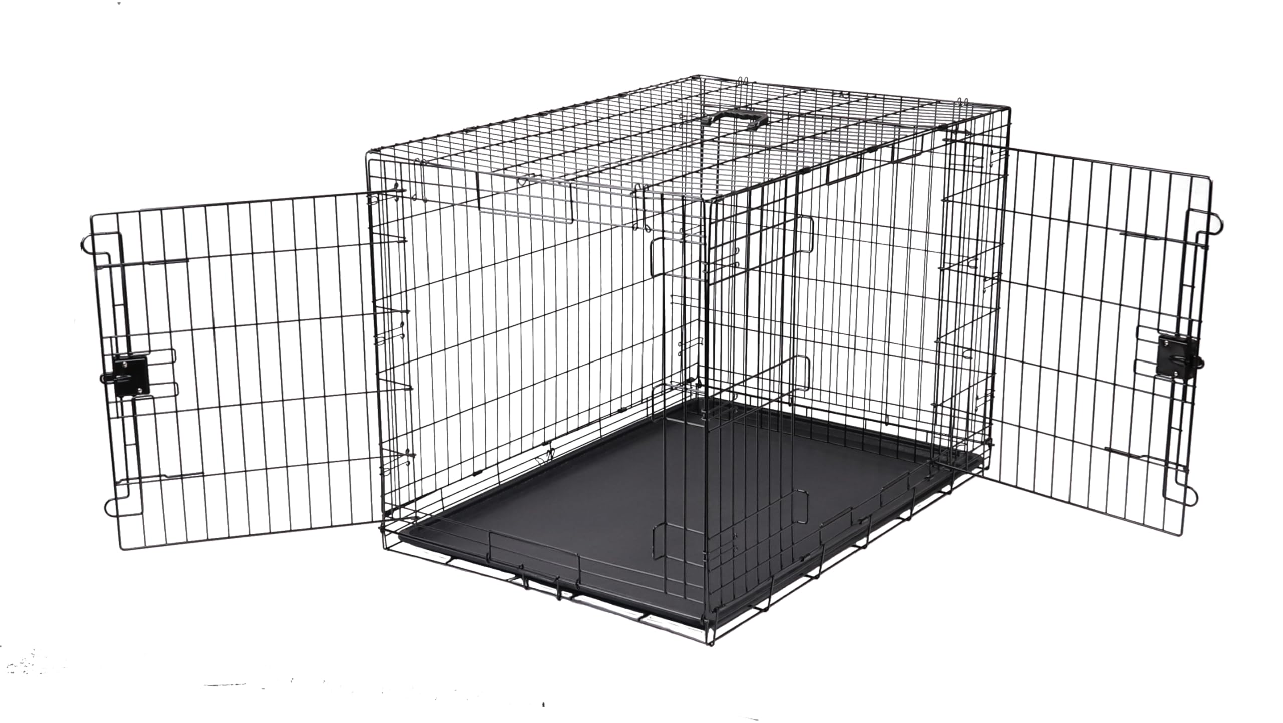Amazon Basics Durable,Foldable Metal Wire Dog Crate With Tray, Double Door, 42 X 28 X 30 In, Black