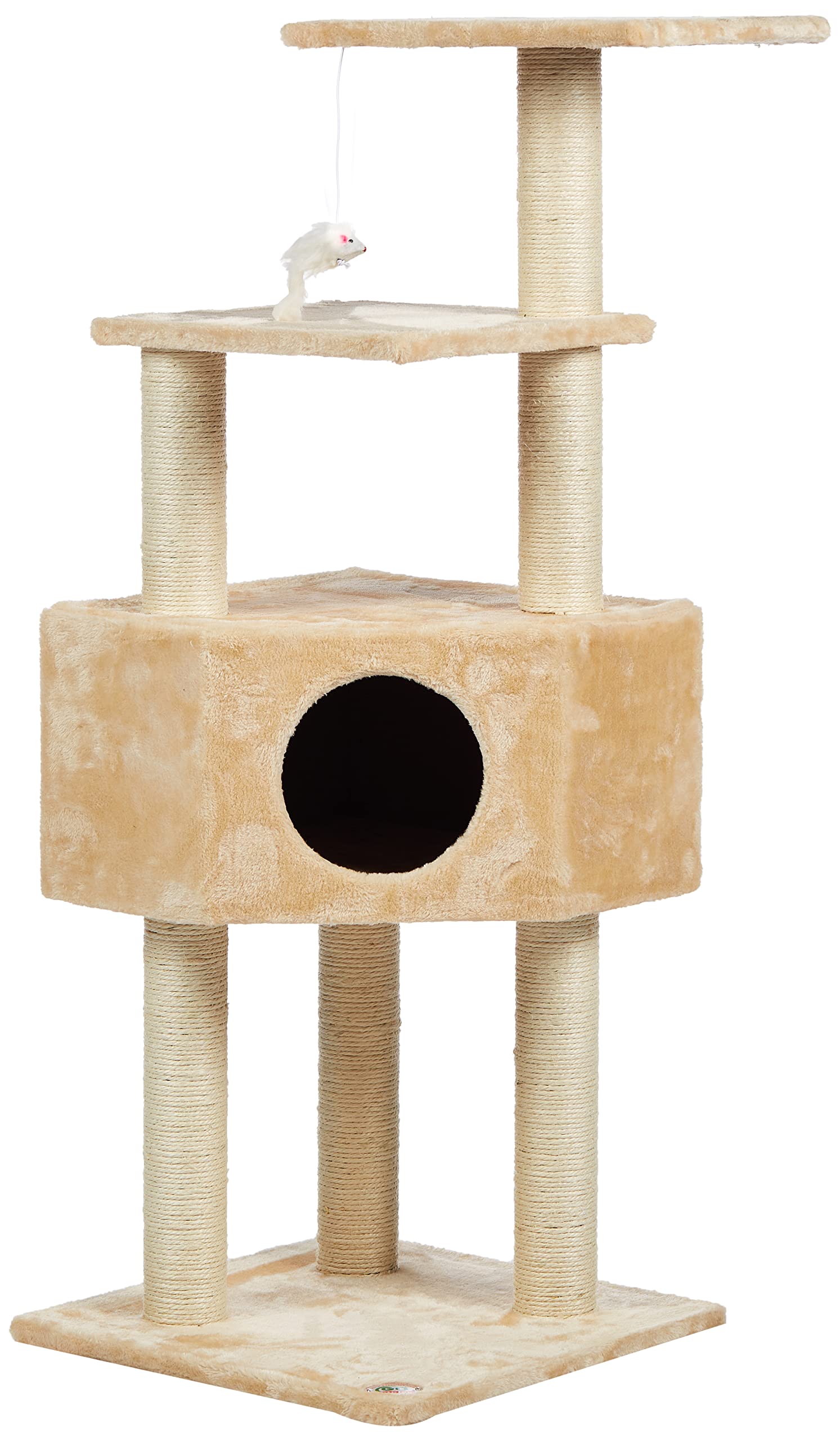Go Pet Club 51'' Full Sisal Covered Scratching Posts Corner Cat Tree Kitty Tower Kitten Condo House Furniture With Hanging Toy F