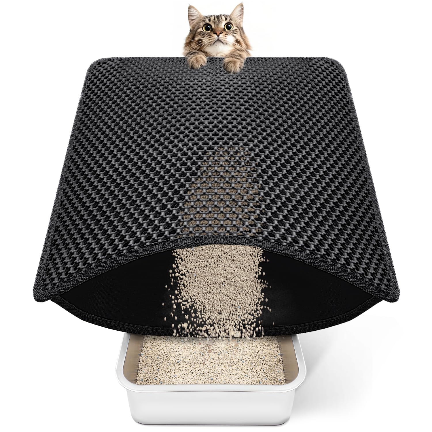 Cat Litter Mat Compact Size 23.6''X14.6'' For Small Spaces, Upgrade Waterproof Leakproof Back Layer, Honeycomb Trapping Mat, Was