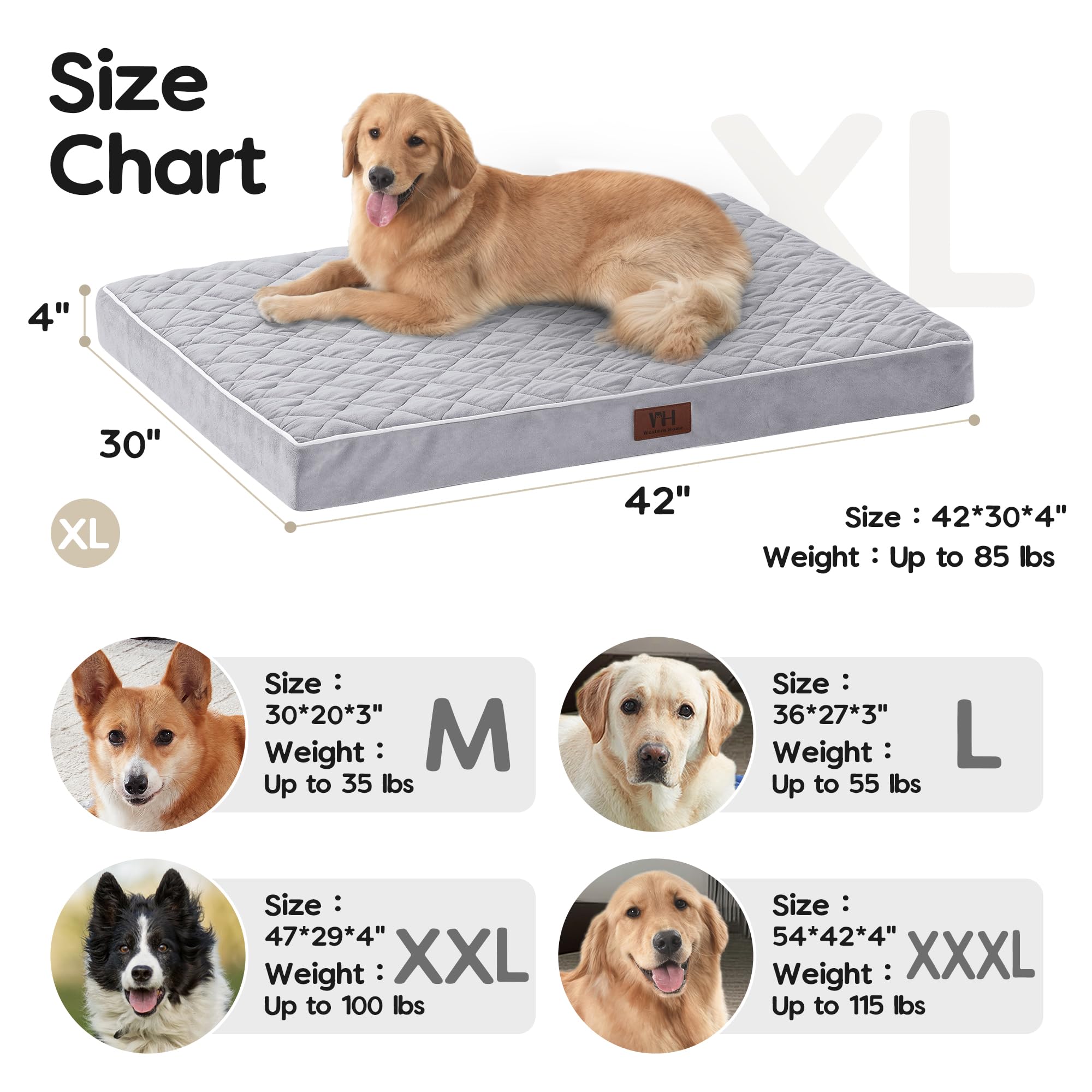 Western Home Wh Large Dog Bed Orthopedic Dog Beds For Large Dogs Washable Dogs Crate Bed Waterproof Pet Crate Beds Egg Foam Anti