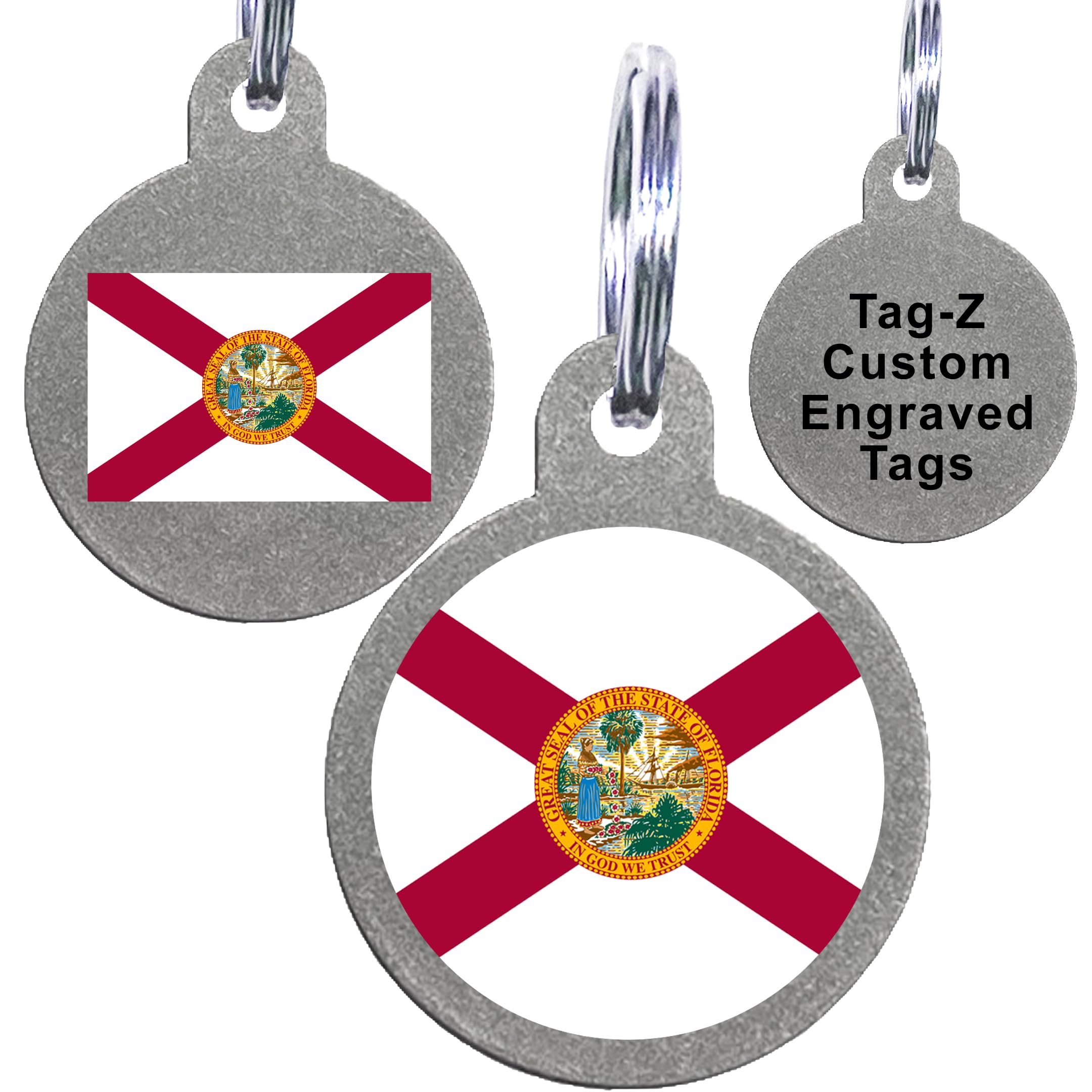Florida Flag Pet Id Tags, Custom Printed And Laser Engraved Circle