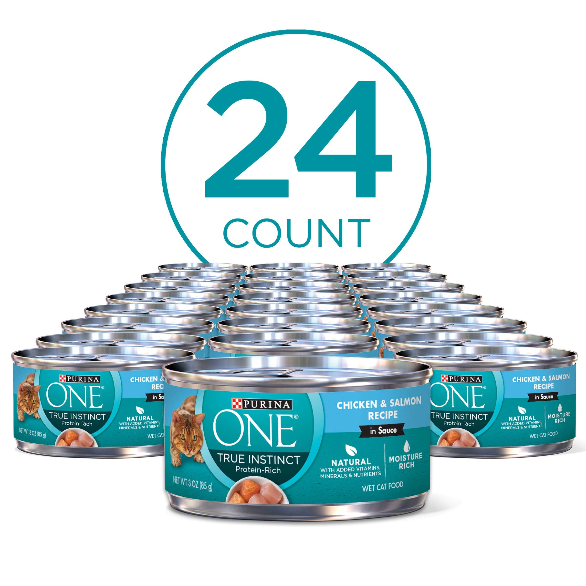 Purina ONE Natural, High Protein Cat Food, Chicken and Salmon Recipe in Sauce - (Pack of 24) 3 oz. Pull-Top Cans