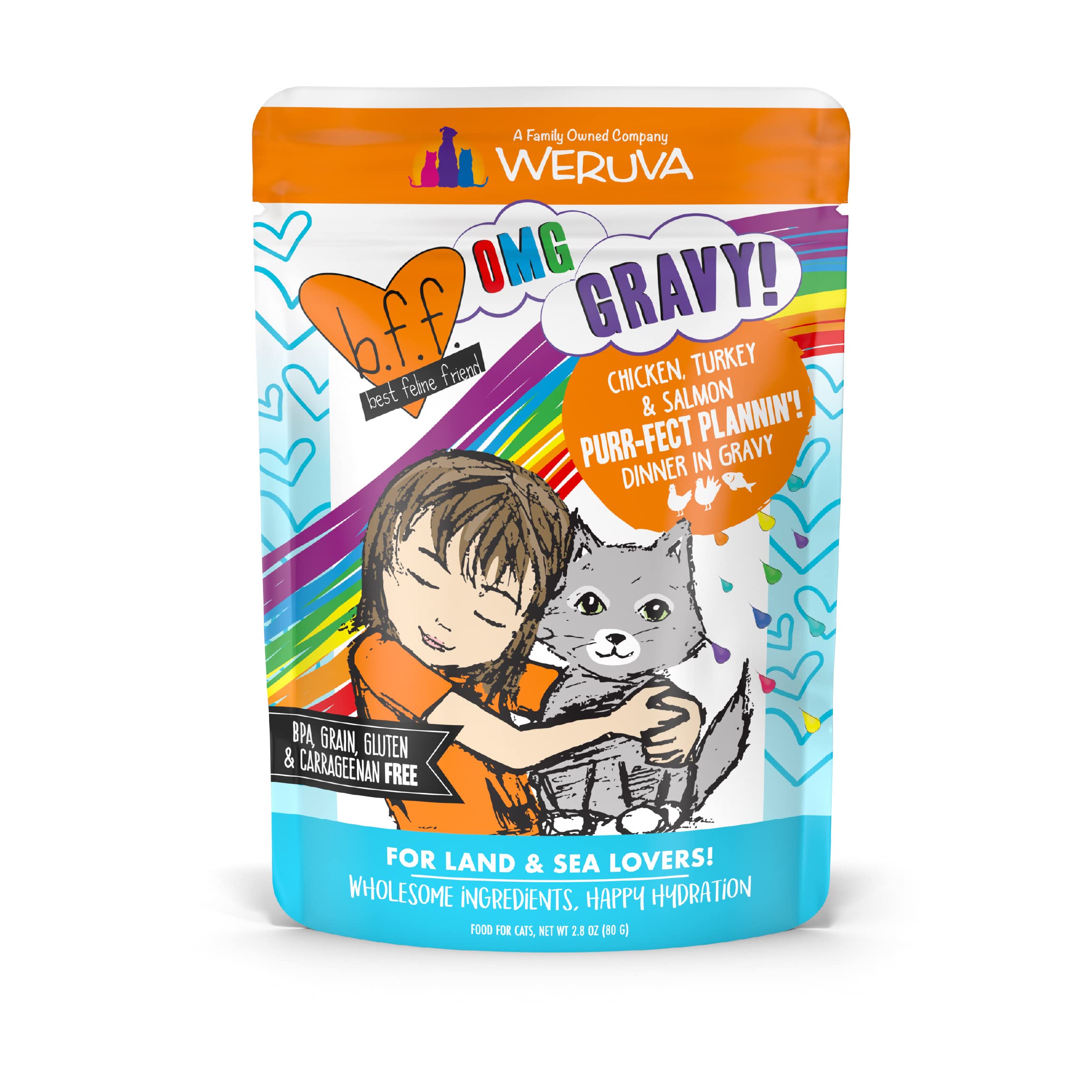 Weruva B.F.F. OMG - Best Feline Friend Oh My Gravy!, Purr-FECT Plannin! with Chicken, Turkey & Salmon in Gravy Cat Food, 2.8oz 