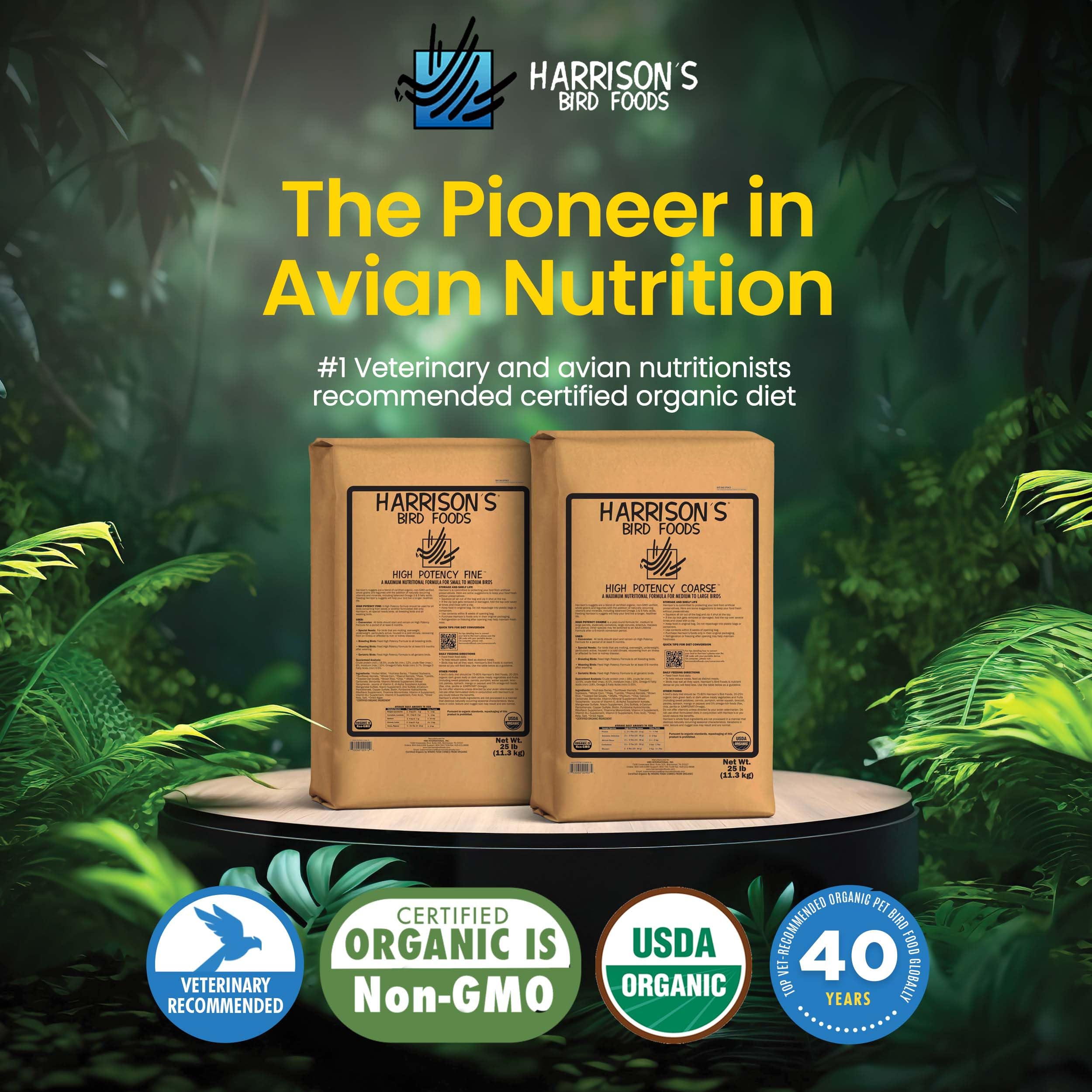 Harrisons Bird Foods High Potency Coarse Certified Organic Non GMO Formula Pet Bird Food 25lb