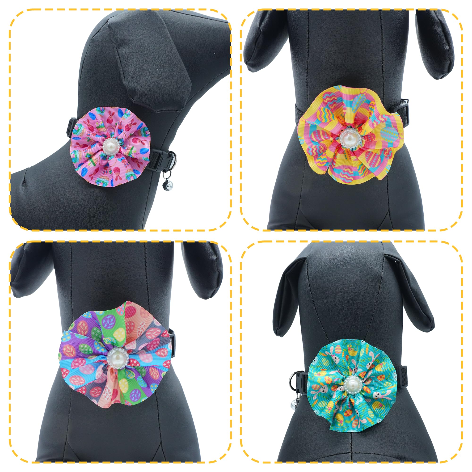 JpGdn 10pcs Small Dogs Collar Flowers for Easter Pet Collar with Beads for Puppy Doggy Cat Rabbit Small Mediums Easter Bunny Egg