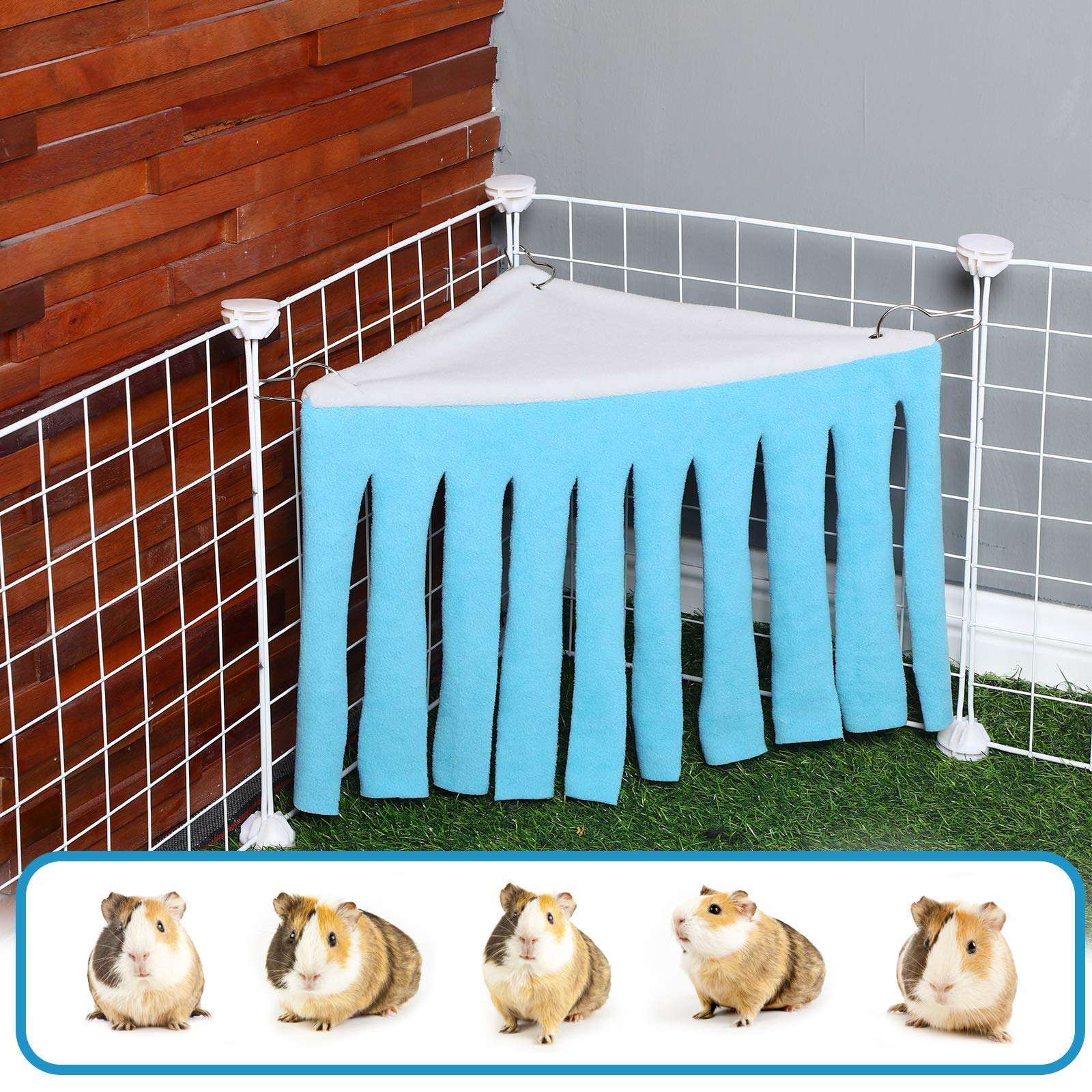 2 Pieces Guinea Pig Hideout Small Animal Corner Fleece Hideaway Cute Ferret Hammock And Sleeping Bed For Ferrets Chinchillas Small Pets (Grey With Blue, Grey With Green, Patternless)