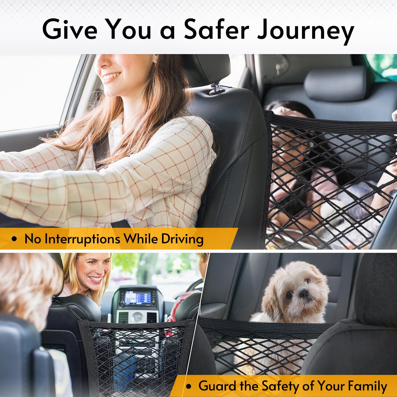 rabbitgoo Dog Car Net Barrier for SUVs, Pet Barrier with Metal Hooks & Stretchable Mesh, Car Divider & Storage Bag, Easy to Inst