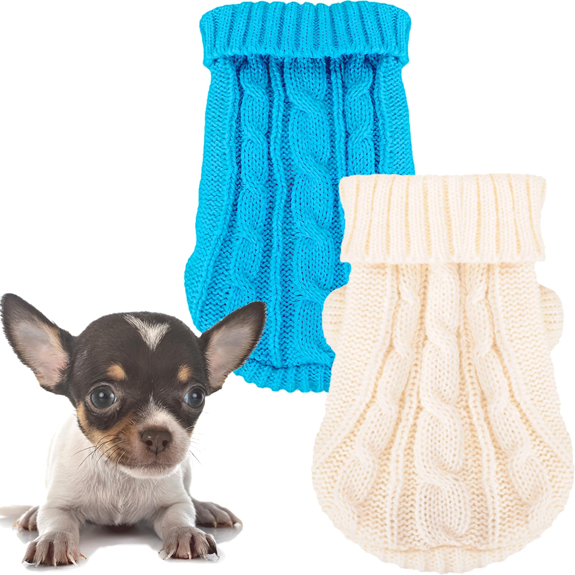 2 Pieces Dog Sweaters For Small Dogs, Turtleneck Knitted Chihuahua Yorkie Sweater, Dog Clothes For Small Dogs, Winter Warm Pullo
