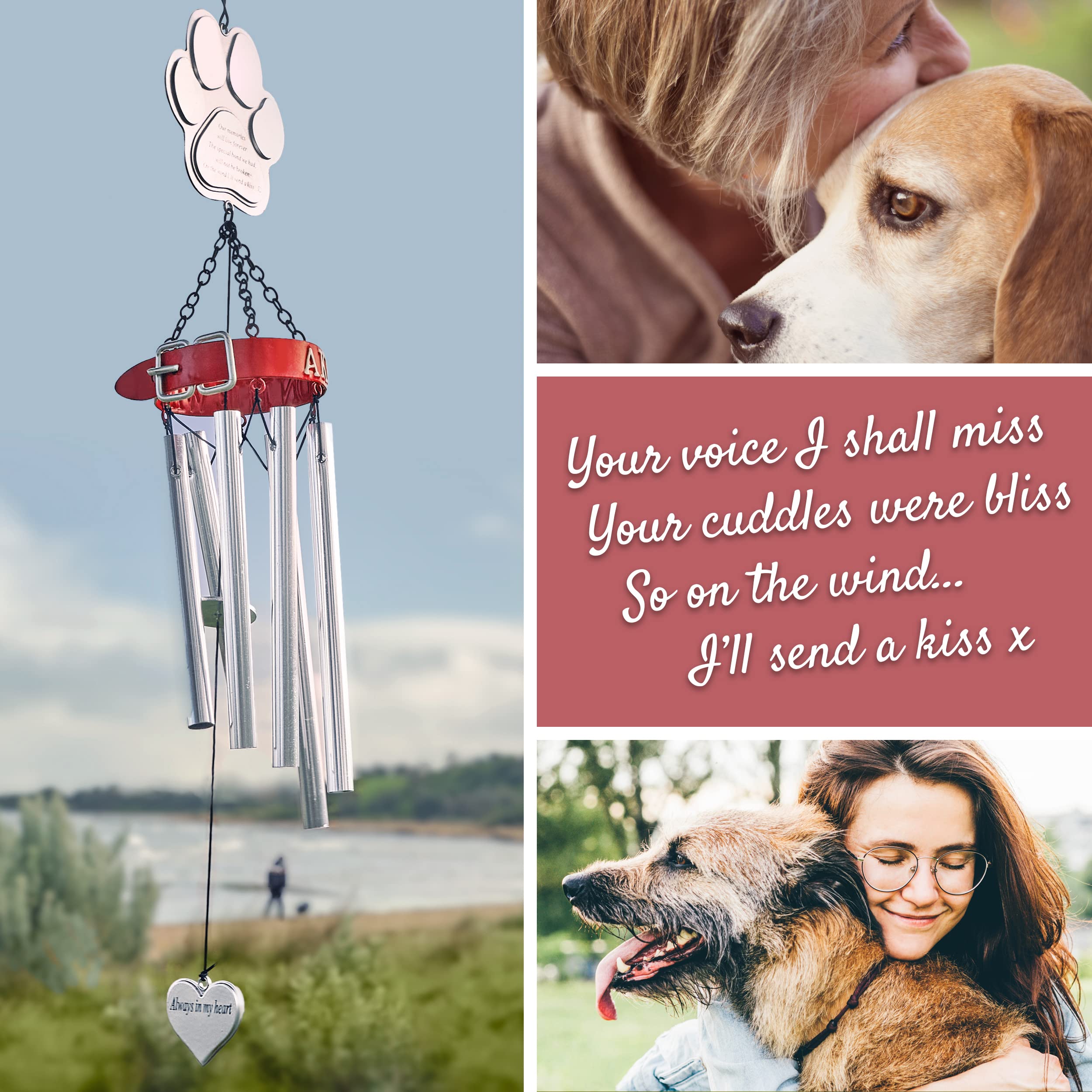 Klaxavel Pet Memorial Gifts, 19' Red Collar Wind Chimes, Dog Memorial Gifts, Pet Loss Gifts, Loss Of Pet Sympathy Gift, Pet Remembrance Gift