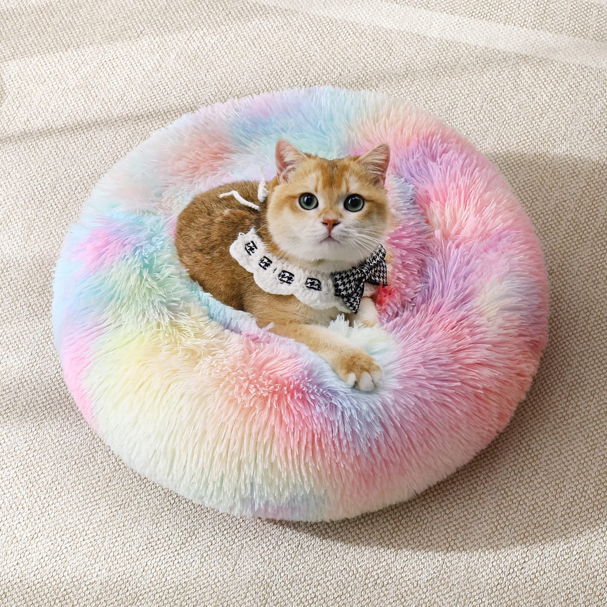 Jollyvogue Dog Beds, Calming Small Dog Bed, Anti-Anxiety Dog Bed For Small Dogs, Fluffy Donut Dog Bed, Cozy Dog Cat Cushion Bed For Small Medium Dogs (24')