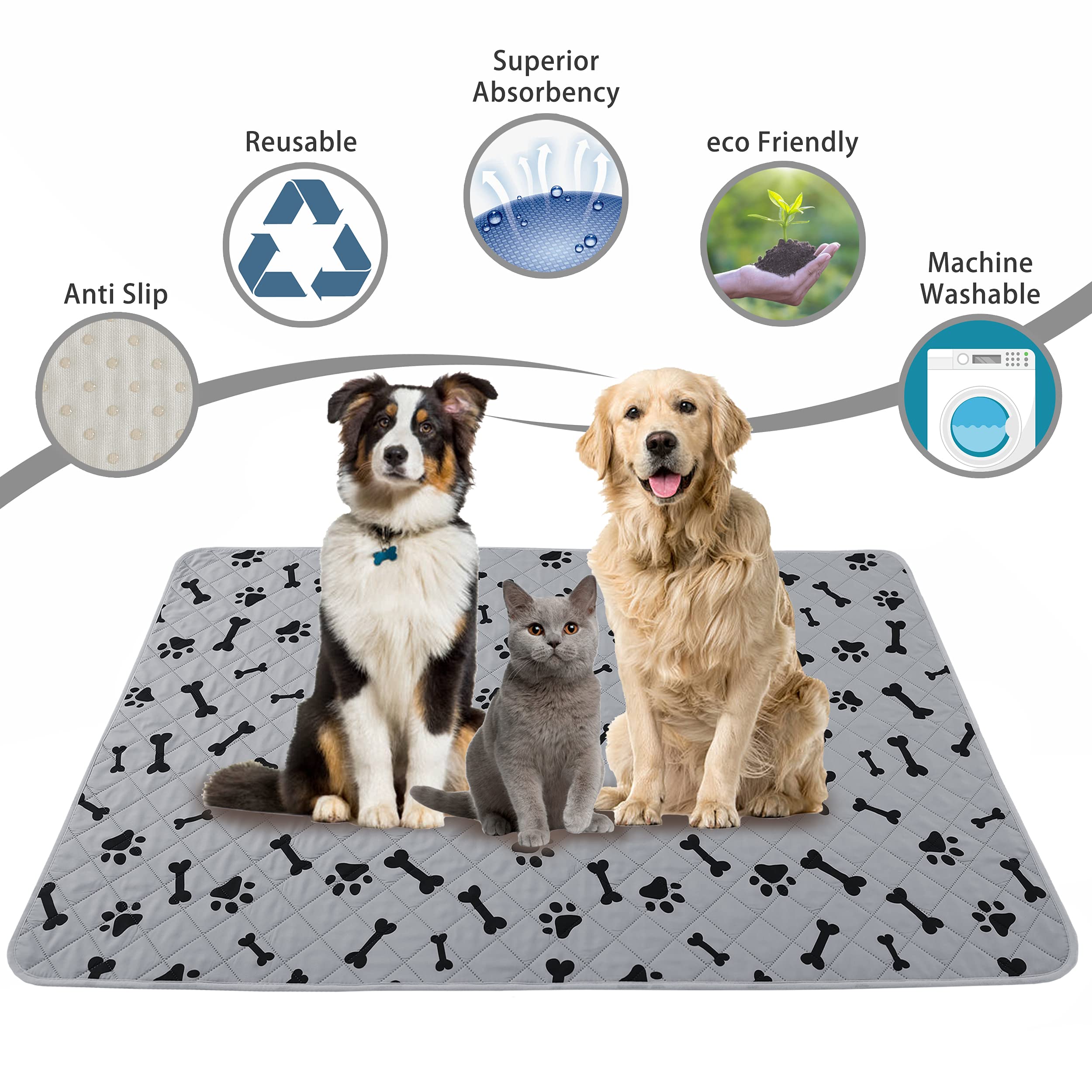 Dog Crate Pee Pads - Wahable Dog Rugs Non-Slip Puppy Pads for Small Dogs, Water Absorb Training Pads (2745 Gray)