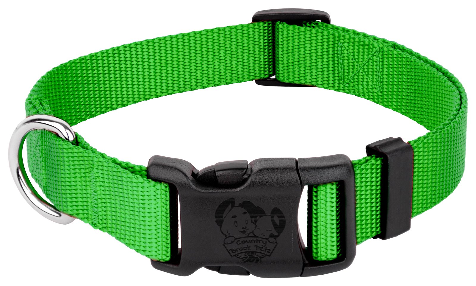 Country Brook Petz - 30+ Vibrant Colors - American Made Deluxe Nylon Dog Collar With Buckle (Small, 3/4 Inch Wide, Hot Lime Green)
