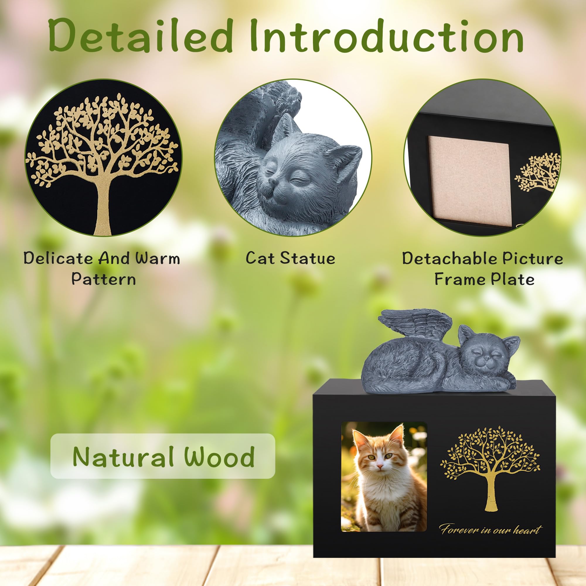 Didibirdi Pet Urn For Cat Ashes,Wooden White Cat Urns For Ashes,Cat Memory Box