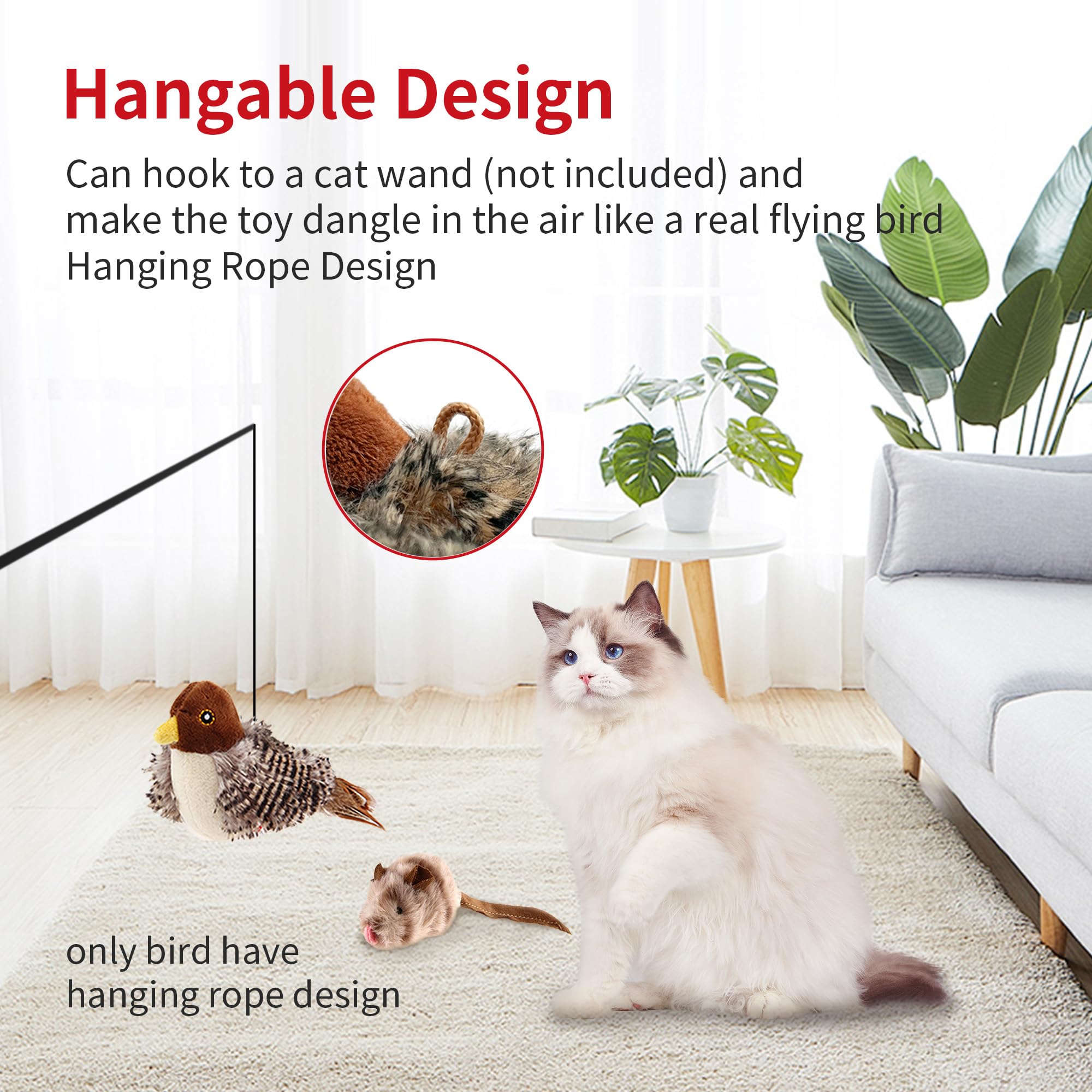 Petgeek Gigwi Chirping Bird Cat Toy, Fake Simulated Toys For Indoor Cats, Melody Chaser Toys With Hanging Loop For Bored Indoor