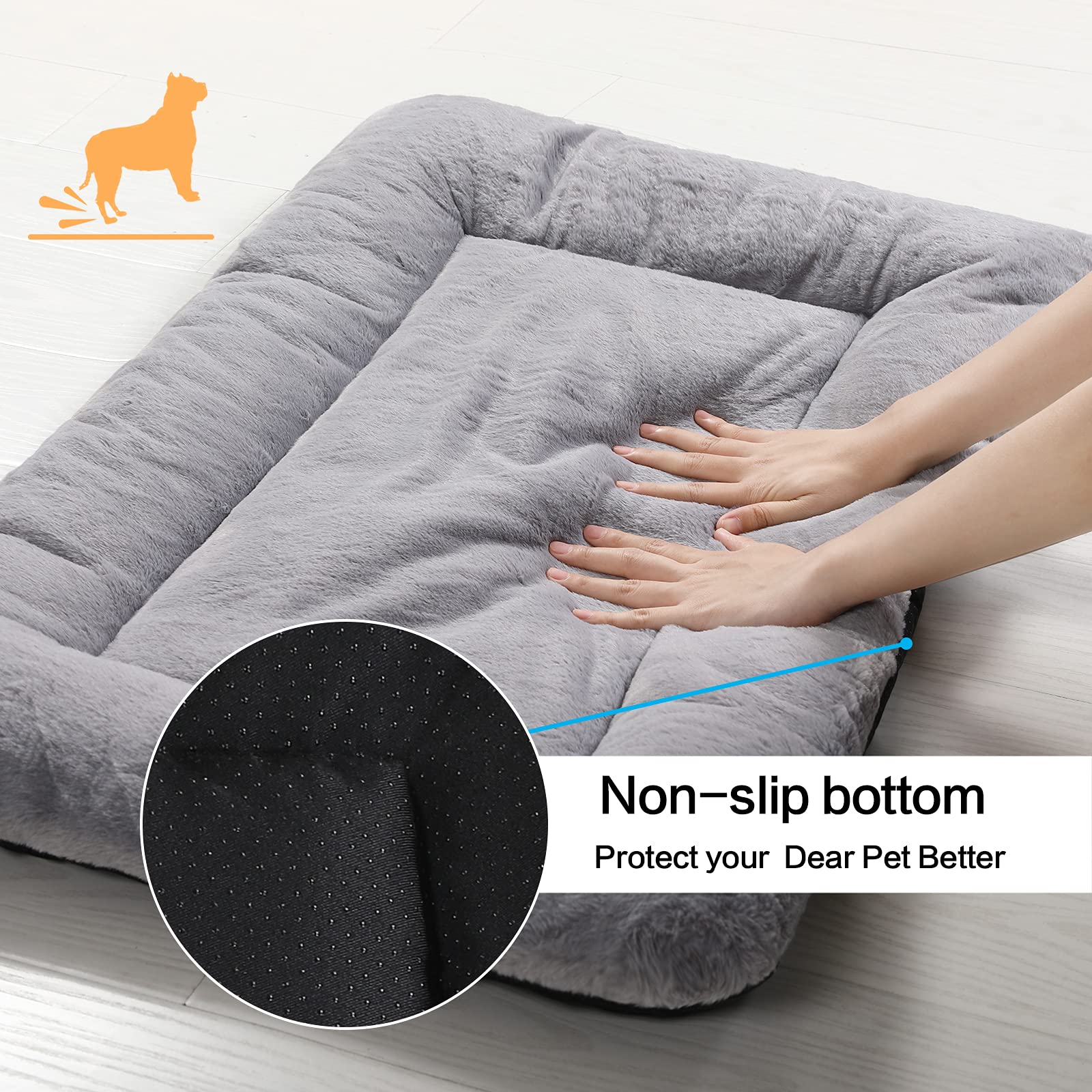 Dog Beds Crate Pad For Extra Large Dogs Fit Metal Crates,Ultra Soft Bed Washable & Anti-Slip Kennel Cozy Sleeping Mat,Gray 48Inch