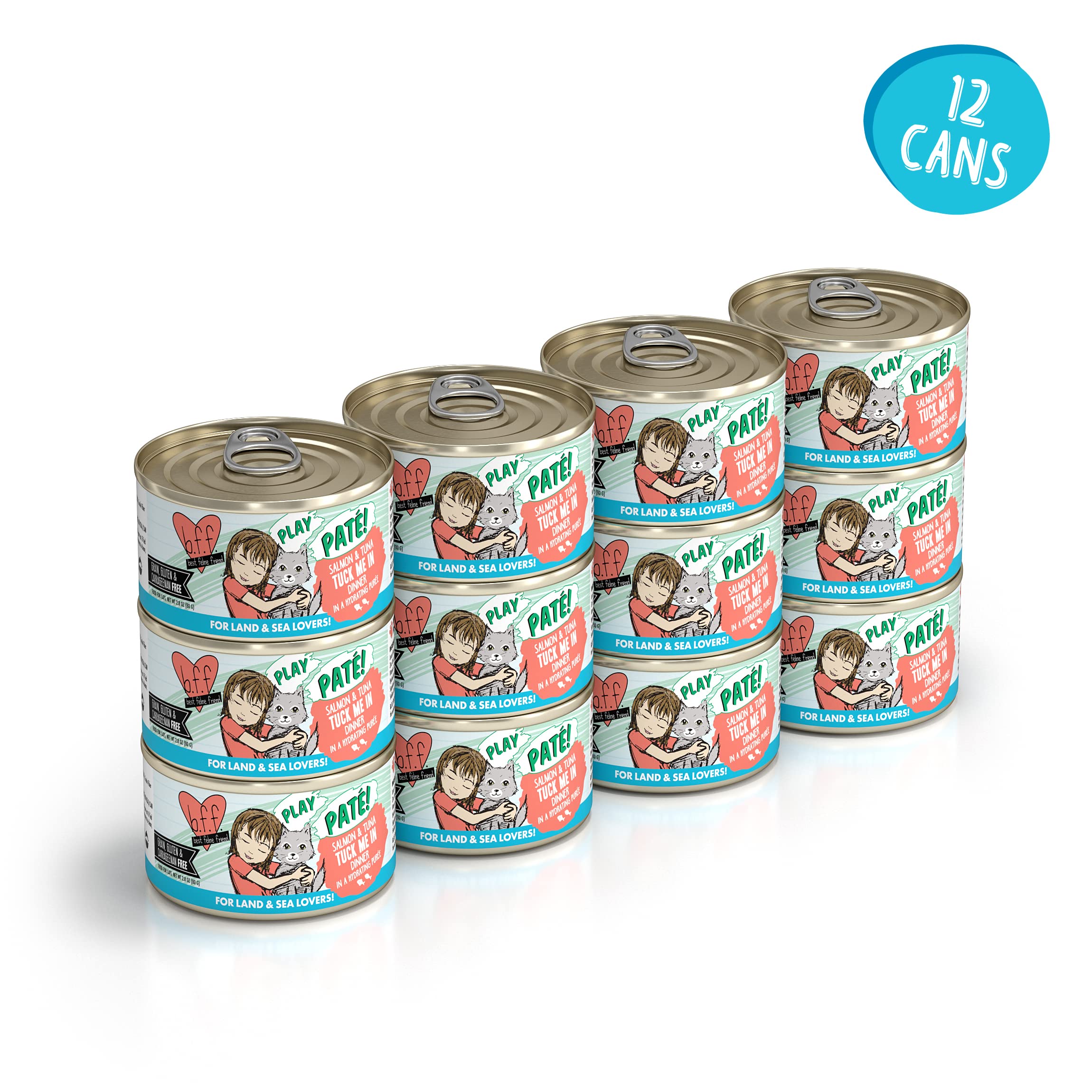 Weruva B.F.F. Play - Best Feline Friend Pat   Lovers, Aw Yeah!, Salmon & Tuna Tuck Me in with Salmon & Tuna, 2.8oz Can (Pack of